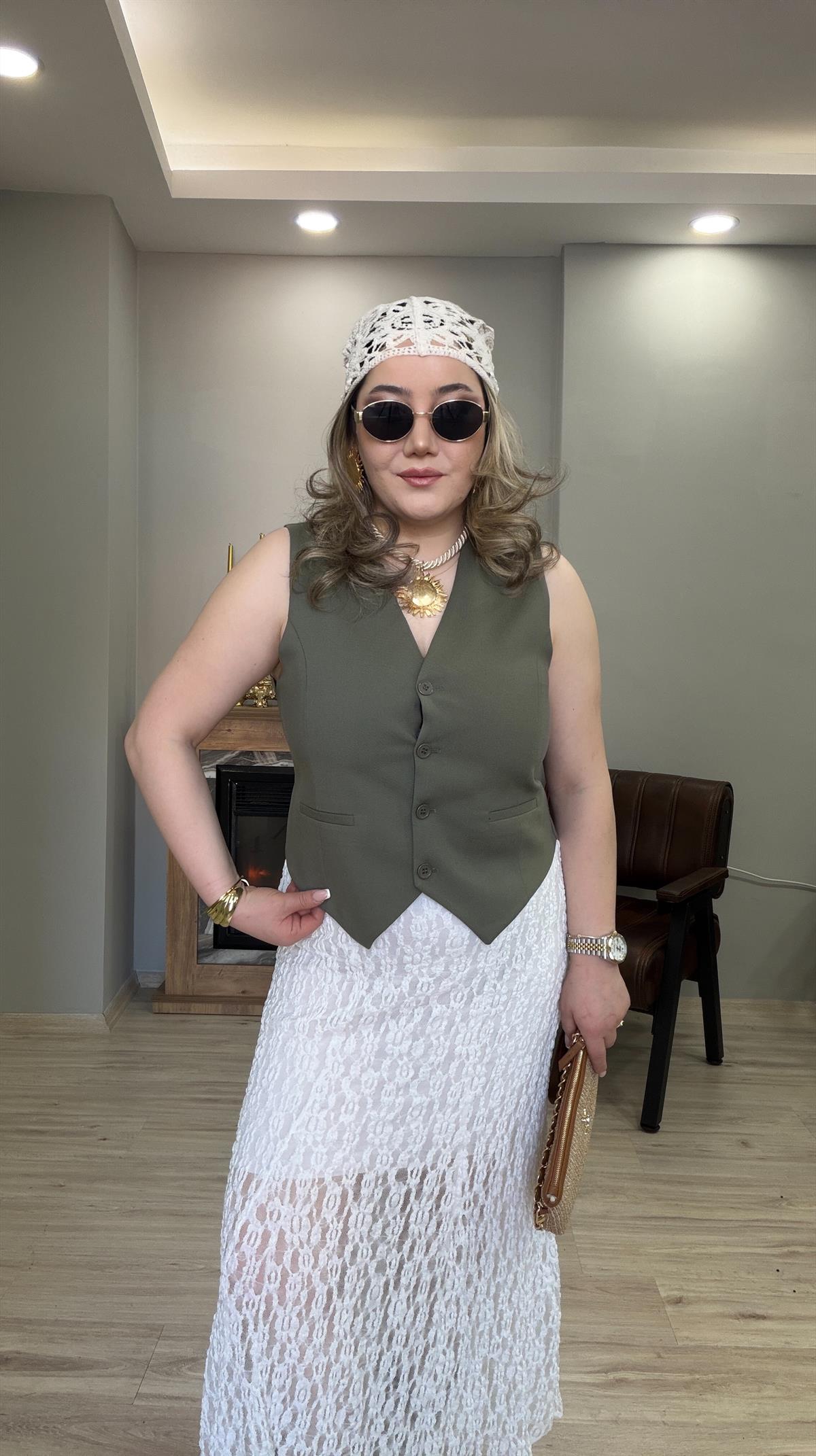 KEMER DETAYLI CEPKEN YELEK HAKİ