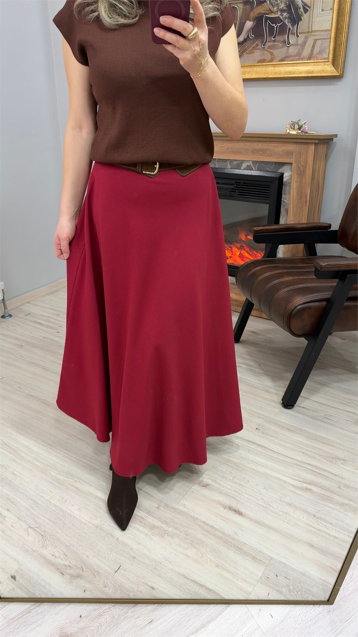 KEMERLİ ÇAN ETEK BORDO