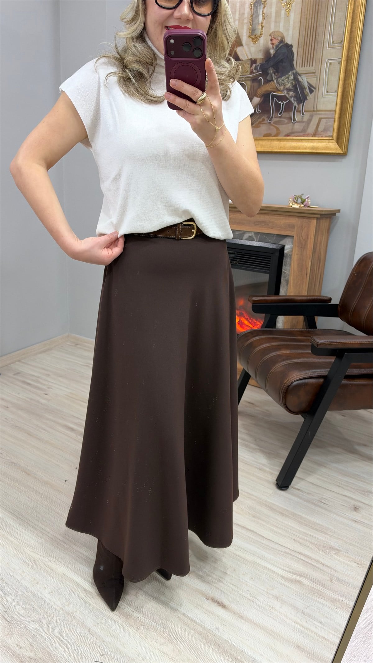 KEMERLİ ÇAN ETEK KAHVE