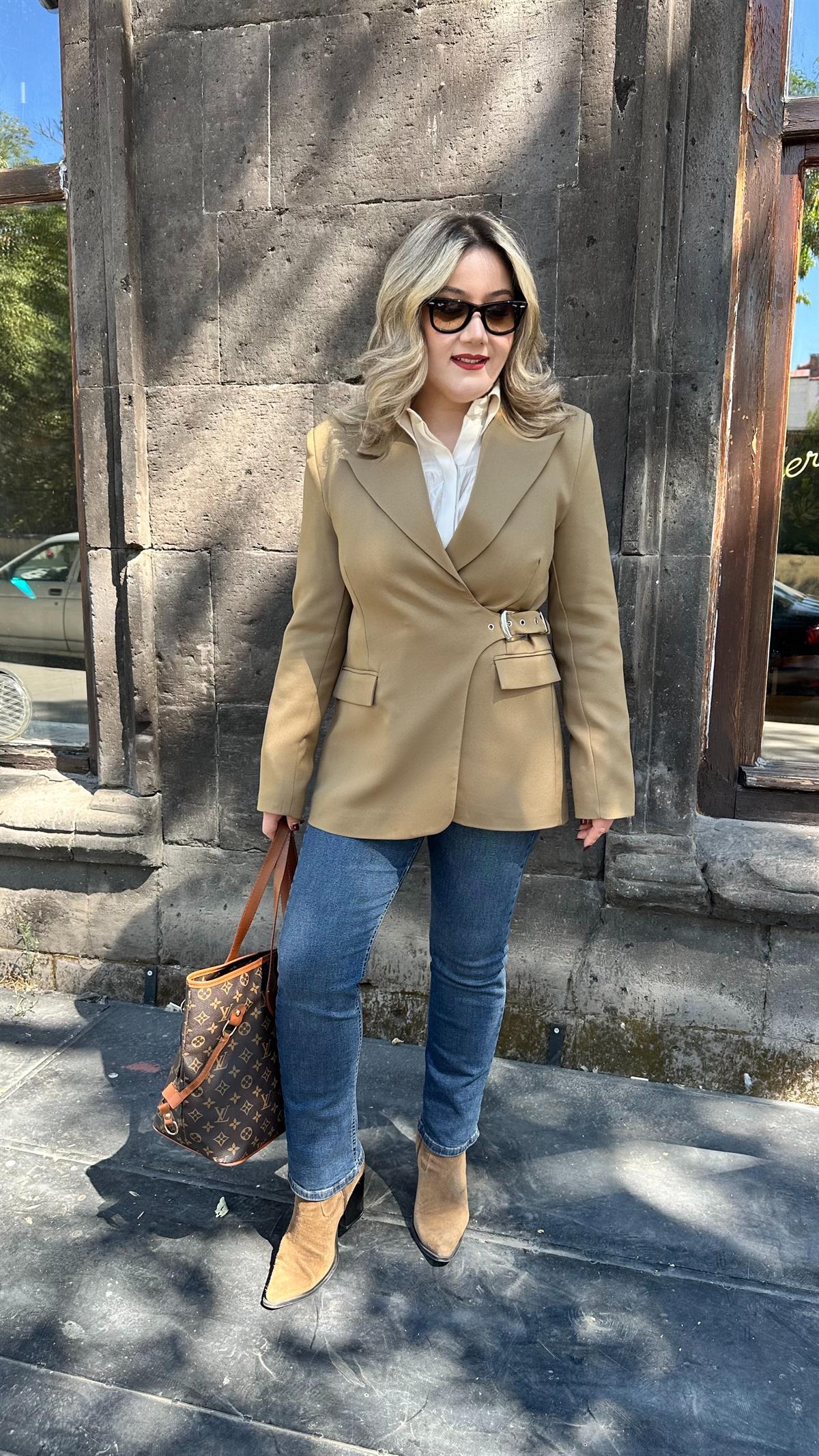 KEMERLİ KRUVAZE BLAZER CEKET HAKİ