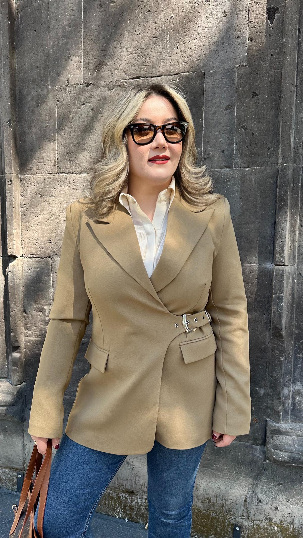 KEMERLİ KRUVAZE BLAZER CEKET HAKİ