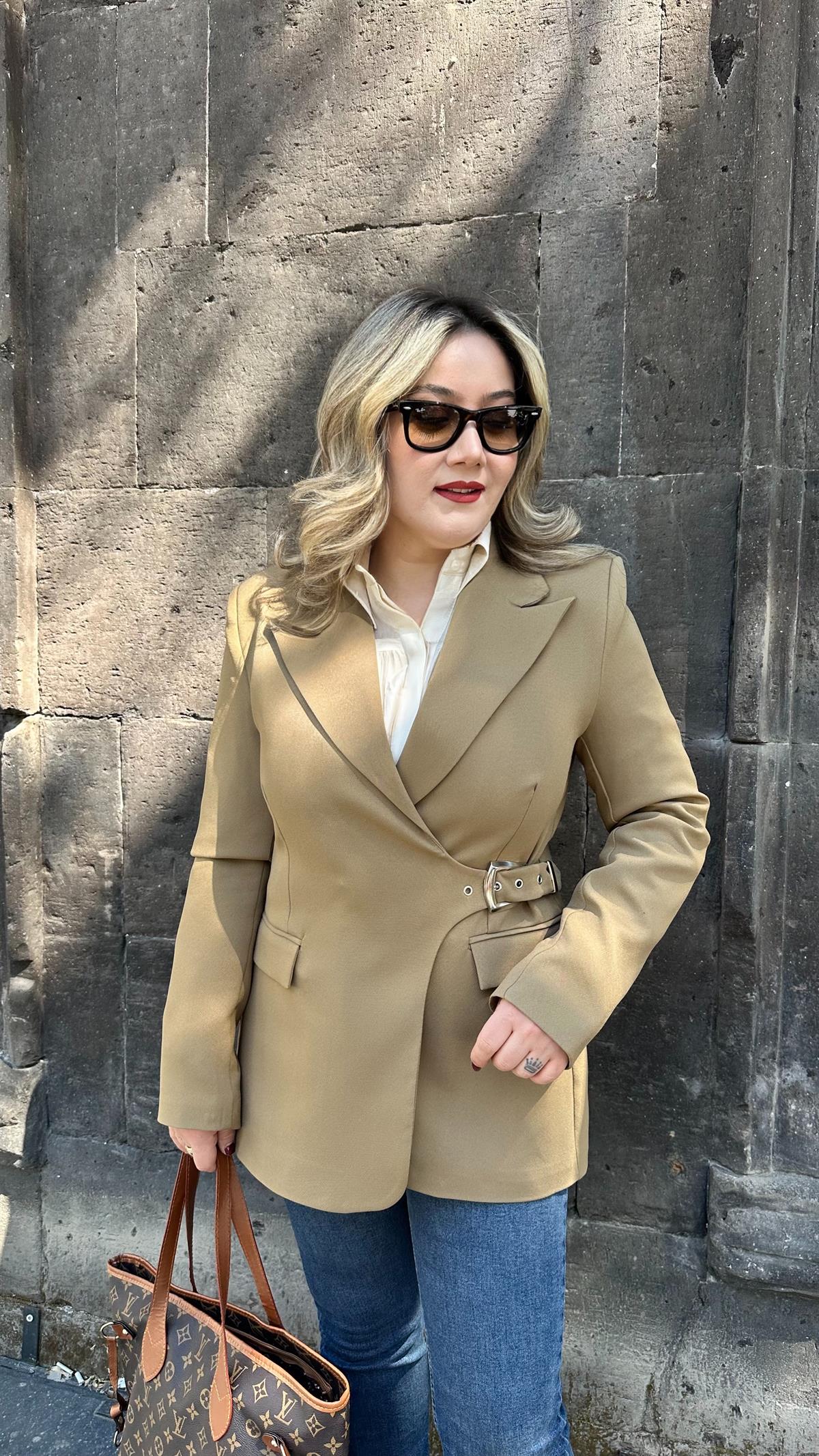 KEMERLİ KRUVAZE BLAZER CEKET HAKİ