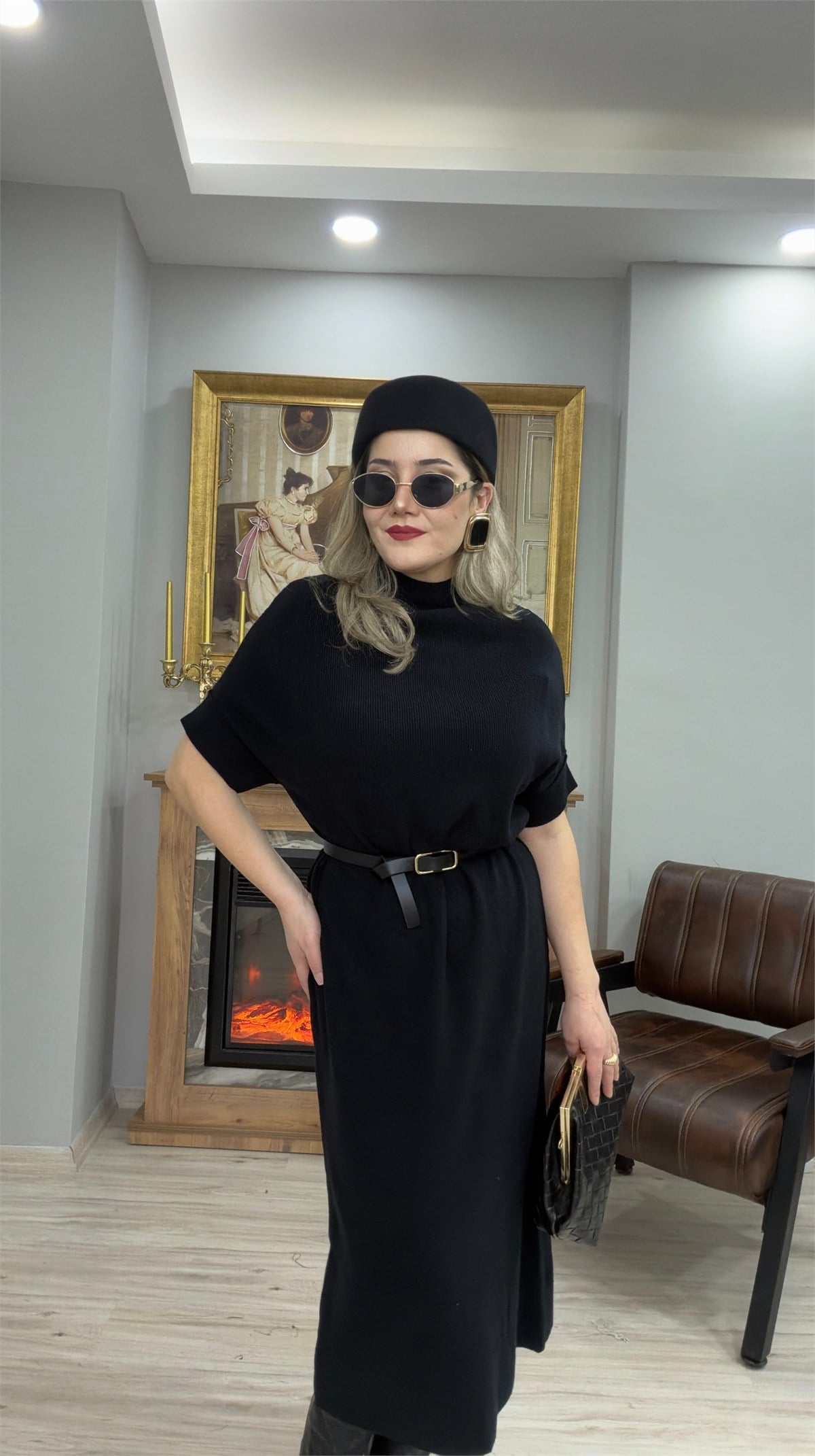 KEMERLİ TRİKO ELBİSE SİYAH