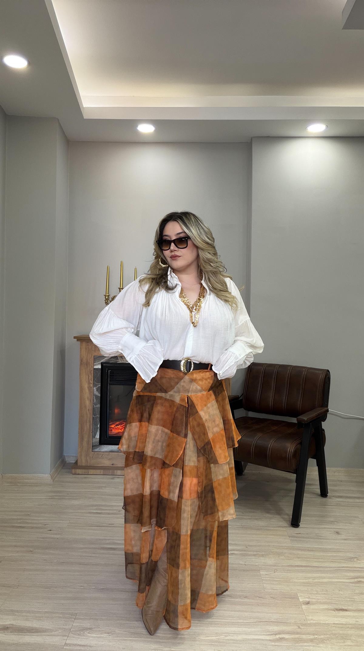 KEMERLİ VOLANLI ETEK KİREMİT