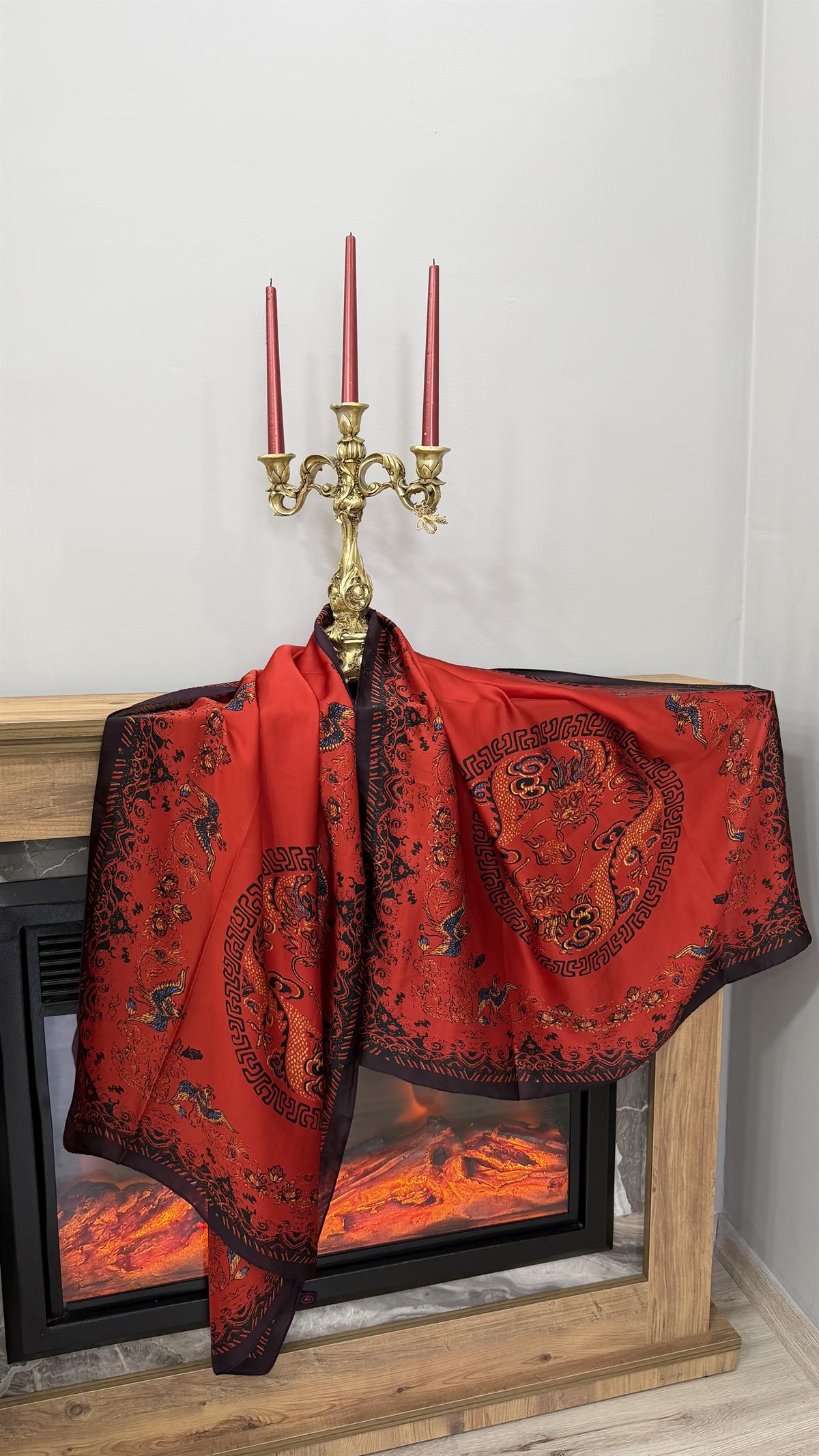 KIRMIZI DESENLİ DİKDÖRTGEN 80*180 ŞAL