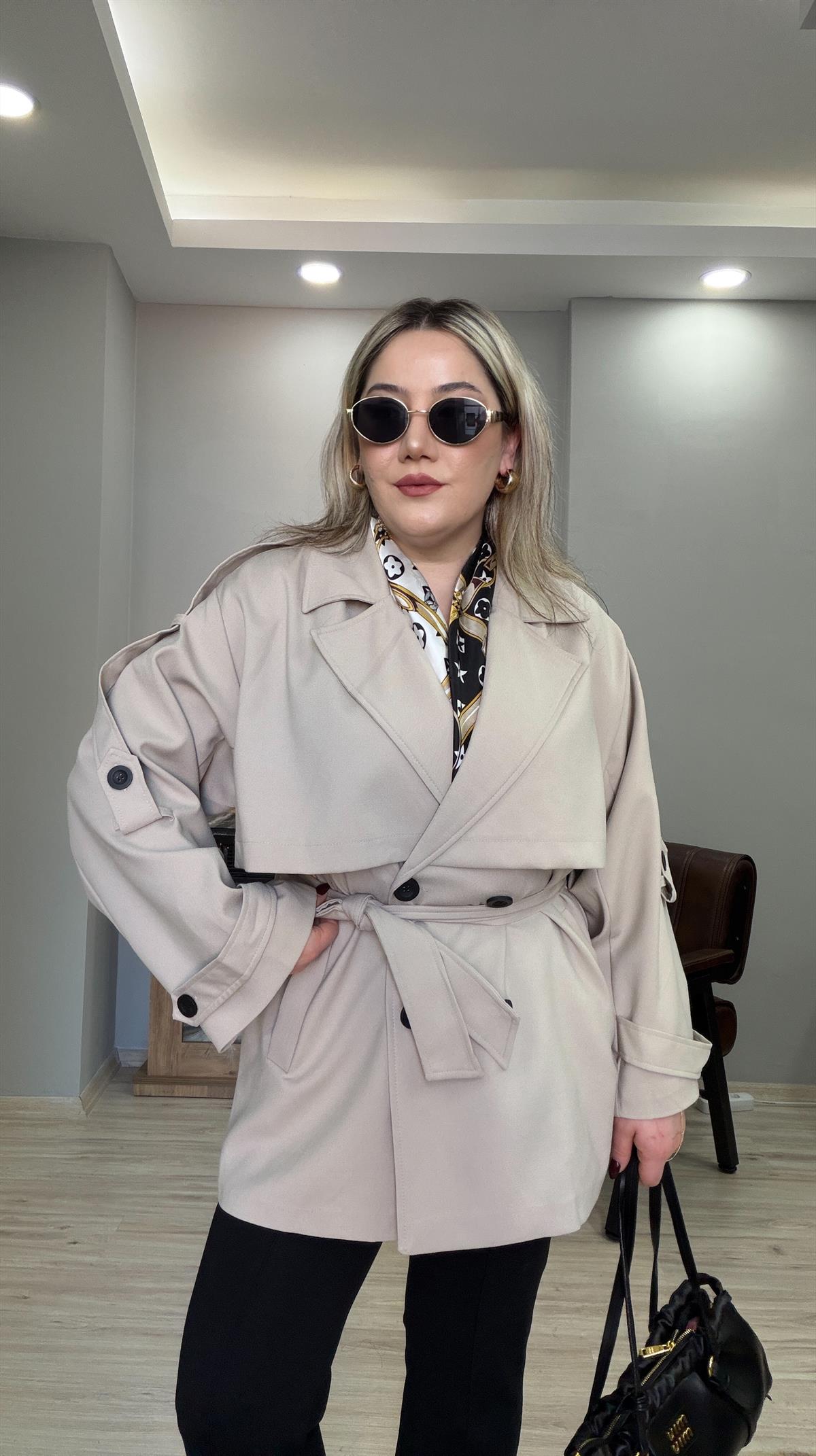 KISA KUŞAKLI TRENÇKOT TAŞ