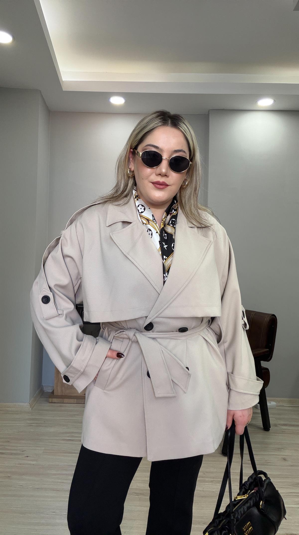 KISA KUŞAKLI TRENÇKOT TAŞ