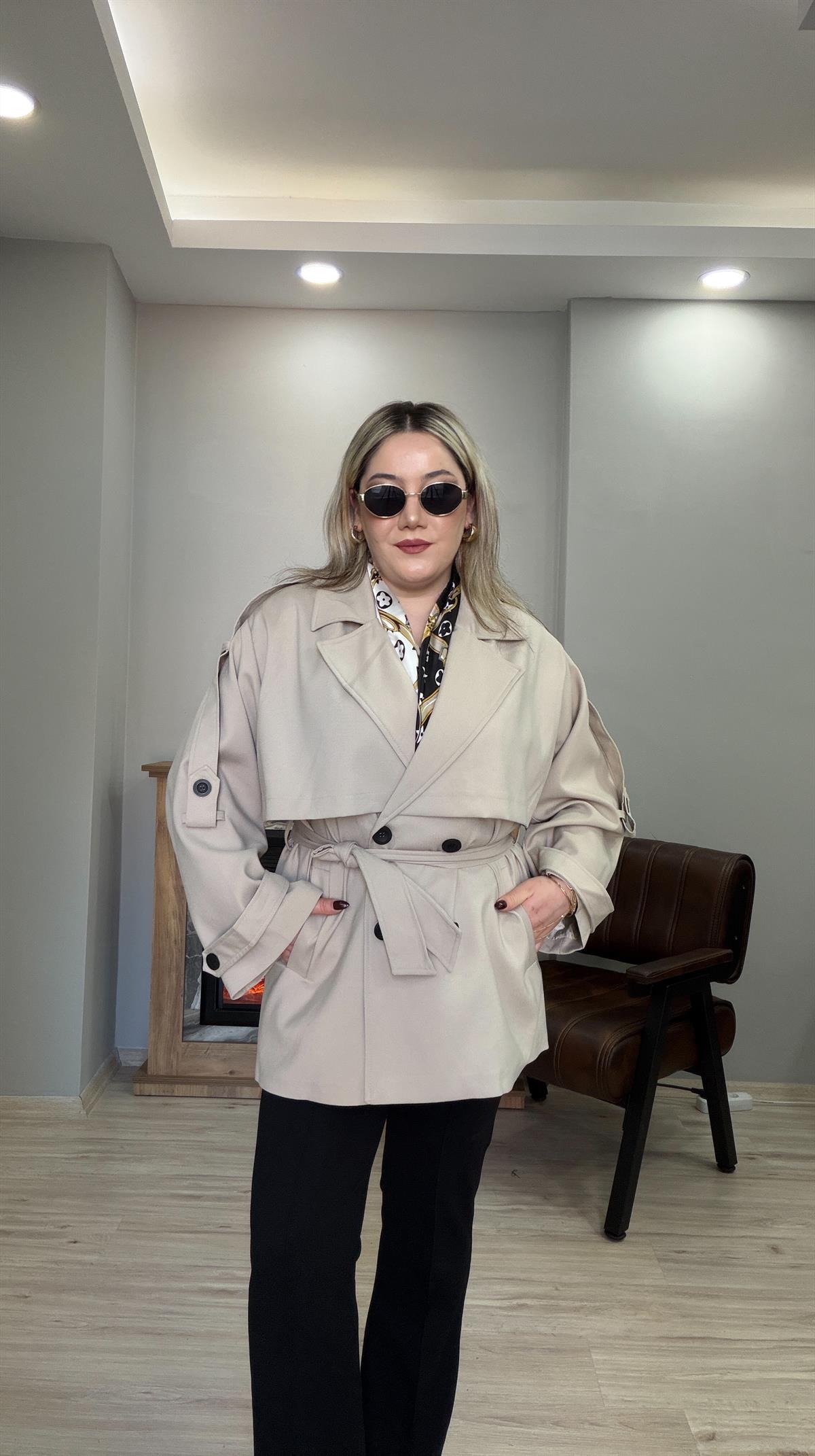 KISA KUŞAKLI TRENÇKOT TAŞ