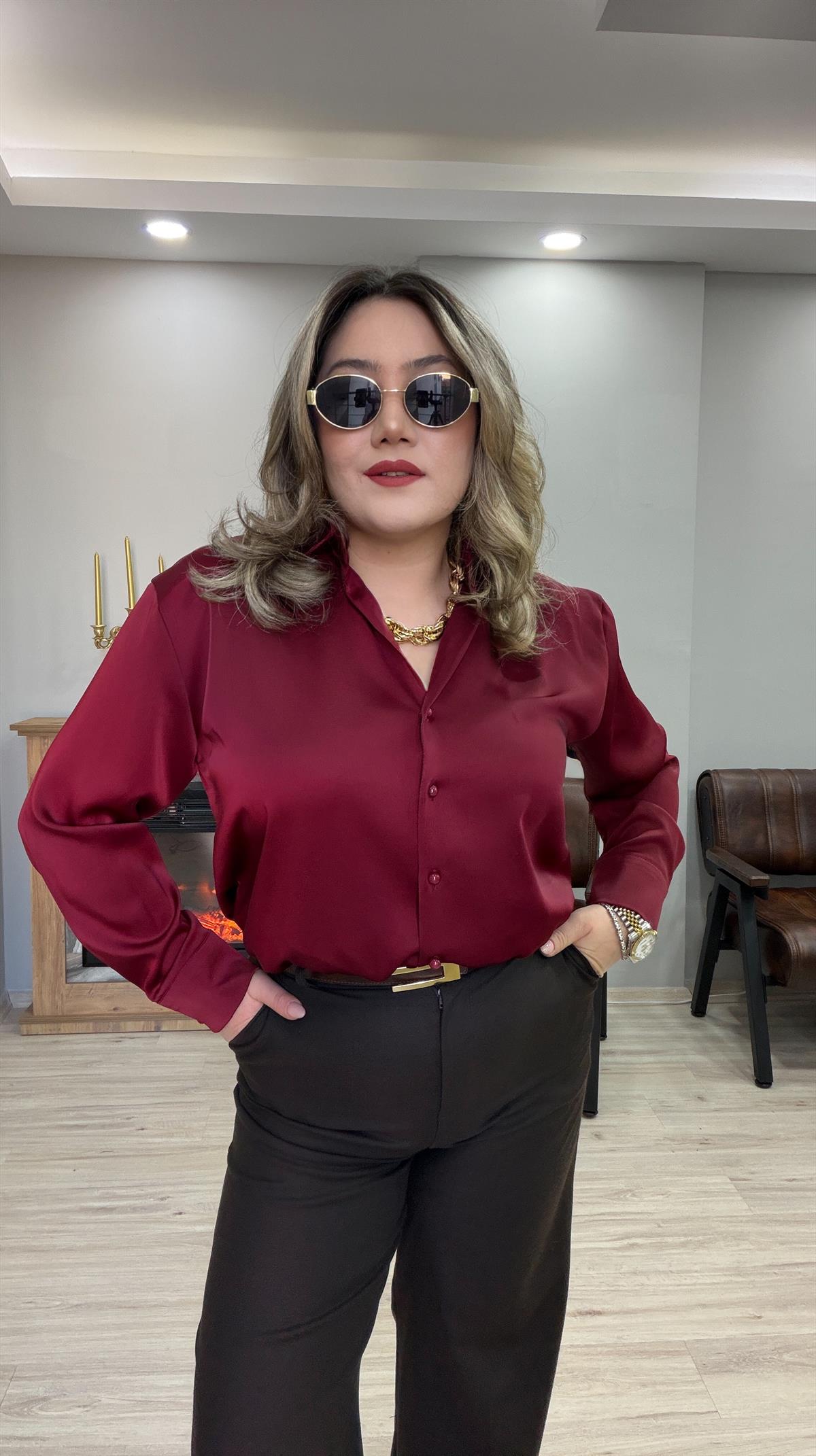 KLASİK SATEN GÖMLEK BORDO