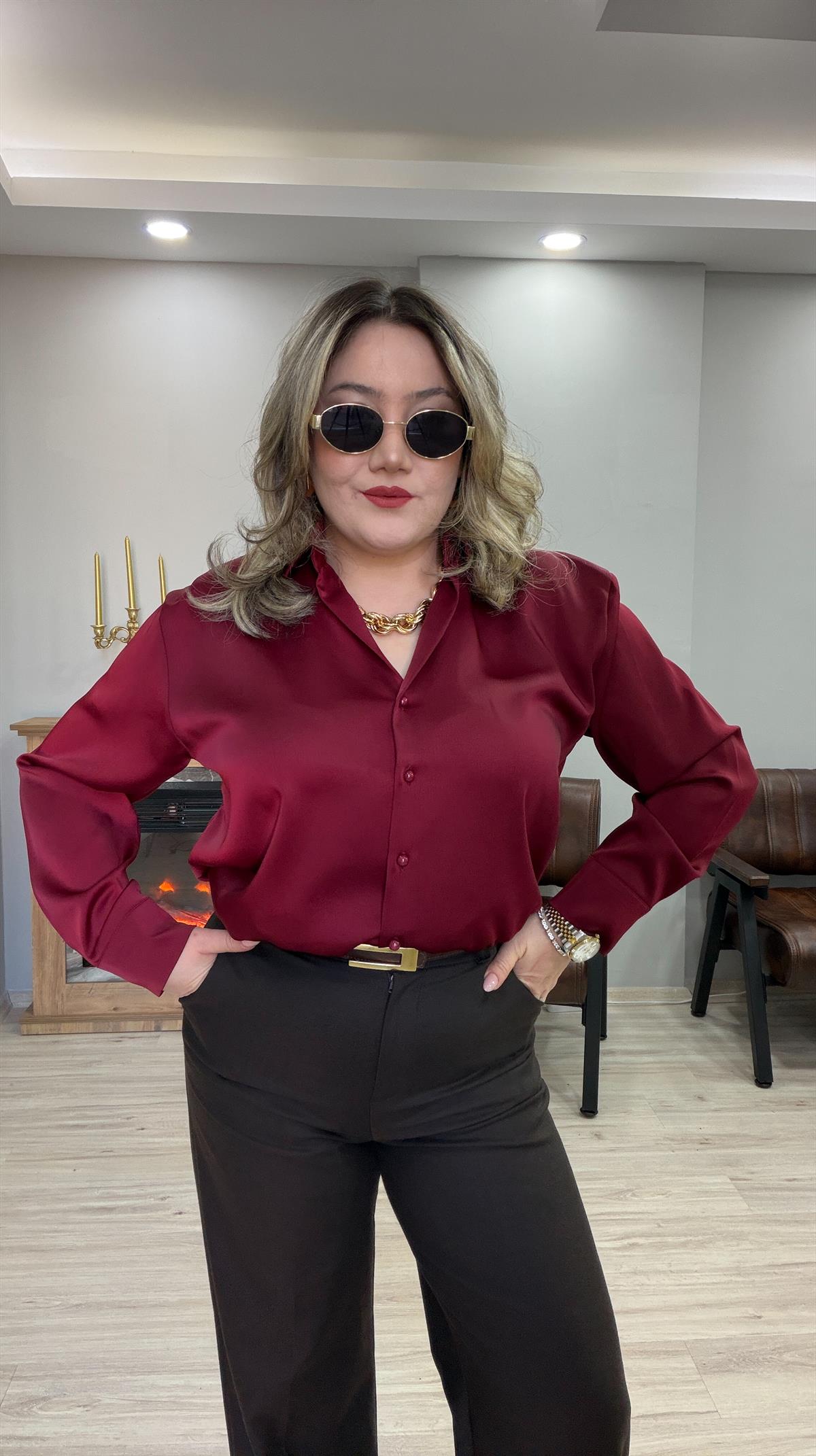 KLASİK SATEN GÖMLEK BORDO