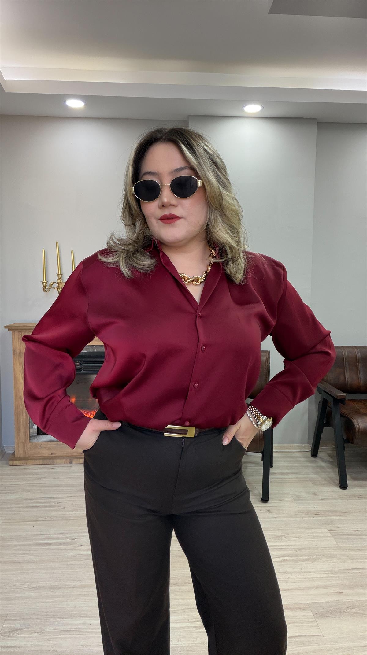 KLASİK SATEN GÖMLEK BORDO