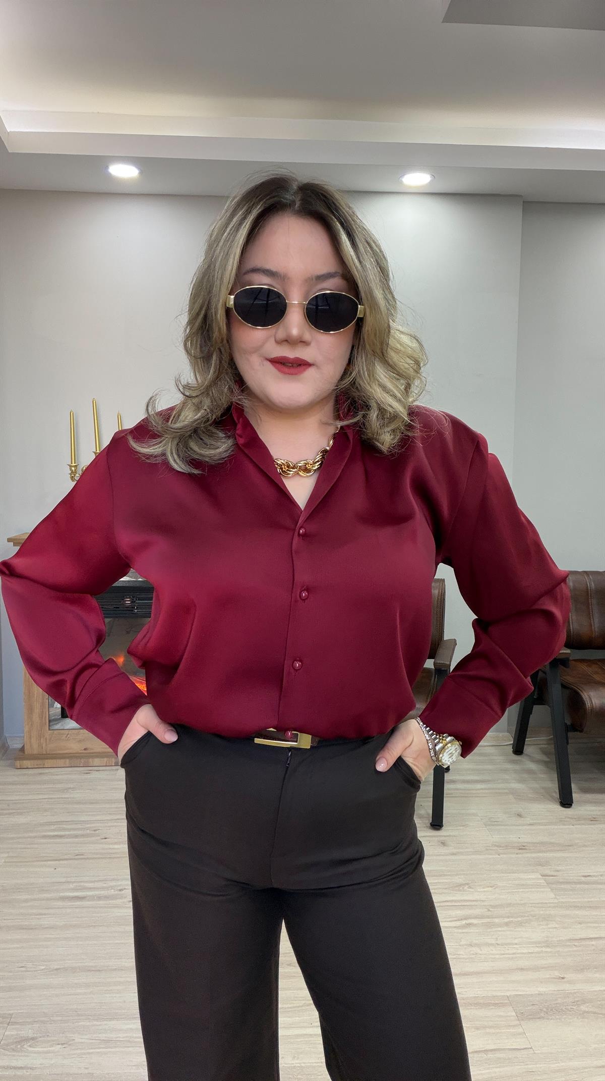 KLASİK SATEN GÖMLEK BORDO