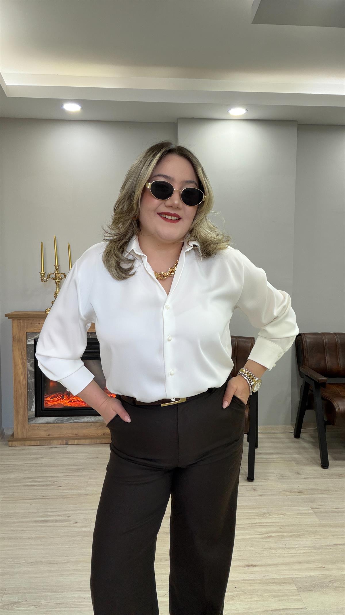 KLASİK SATEN GÖMLEK EKRU