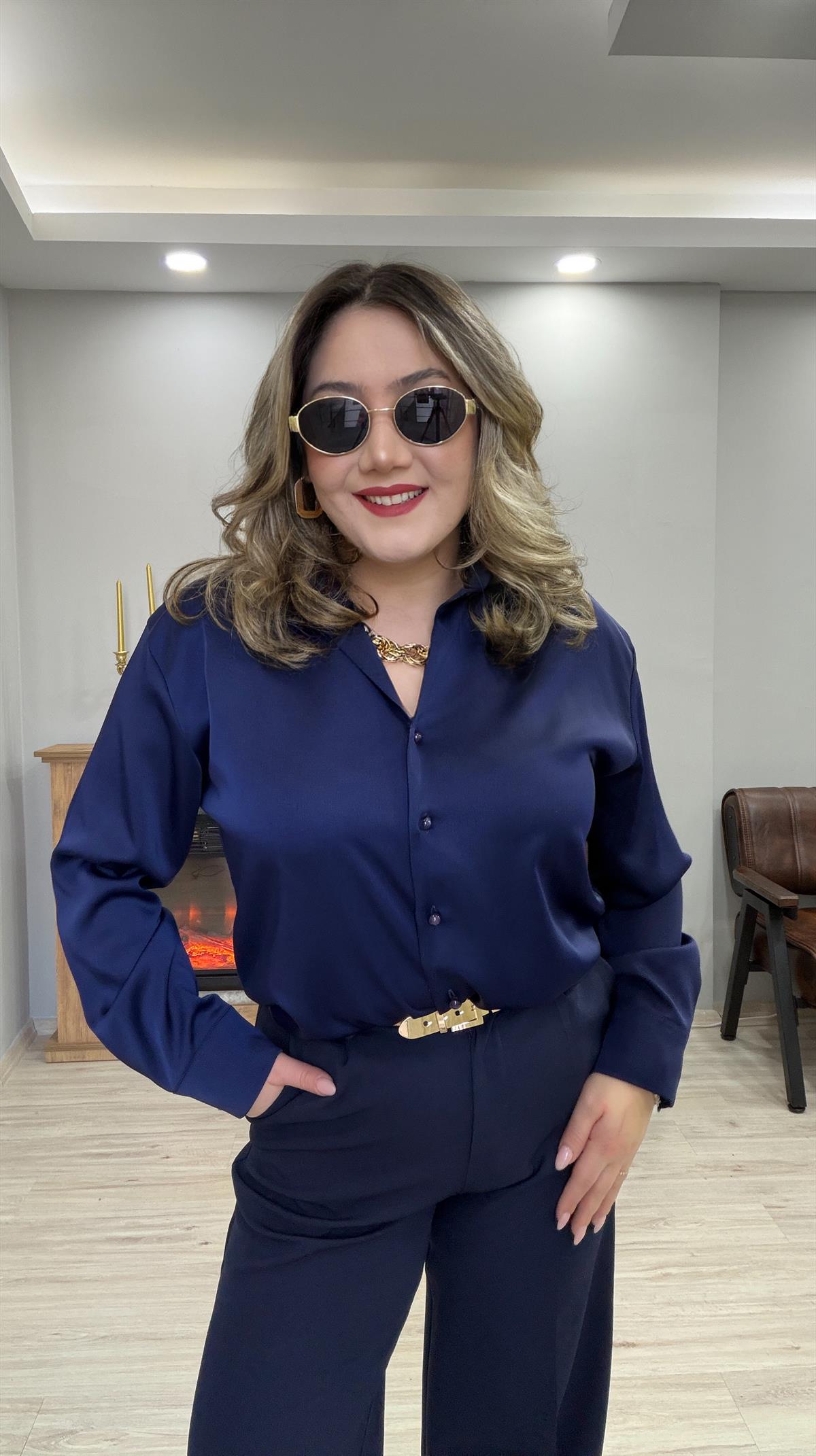 KLASİK SATEN GÖMLEK LACİVERT