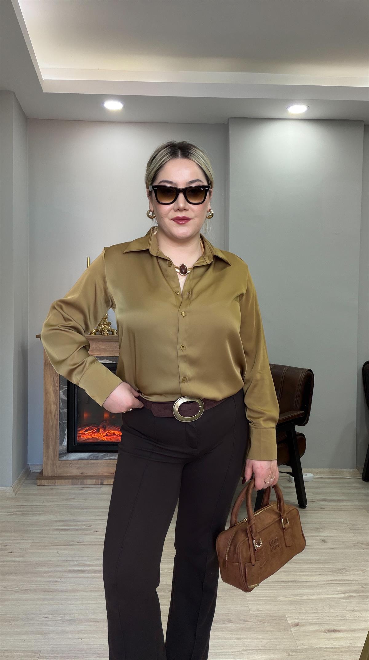 KLASİK SATEN GÖMLEK YAĞ YEŞİL