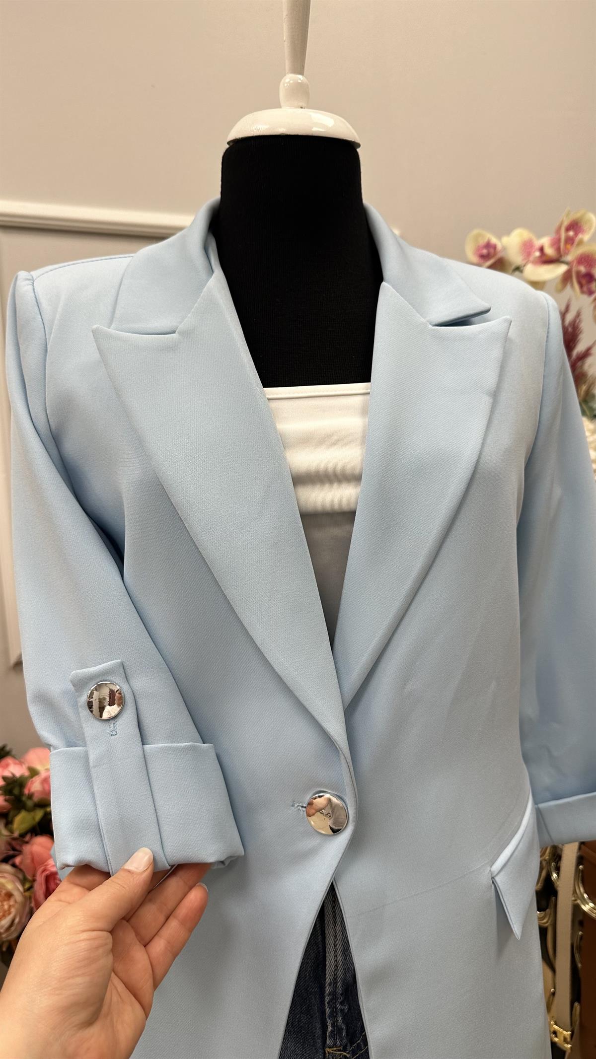KOL DÜĞME DETAYLI BLAZER CEKET BUZ MAVİ