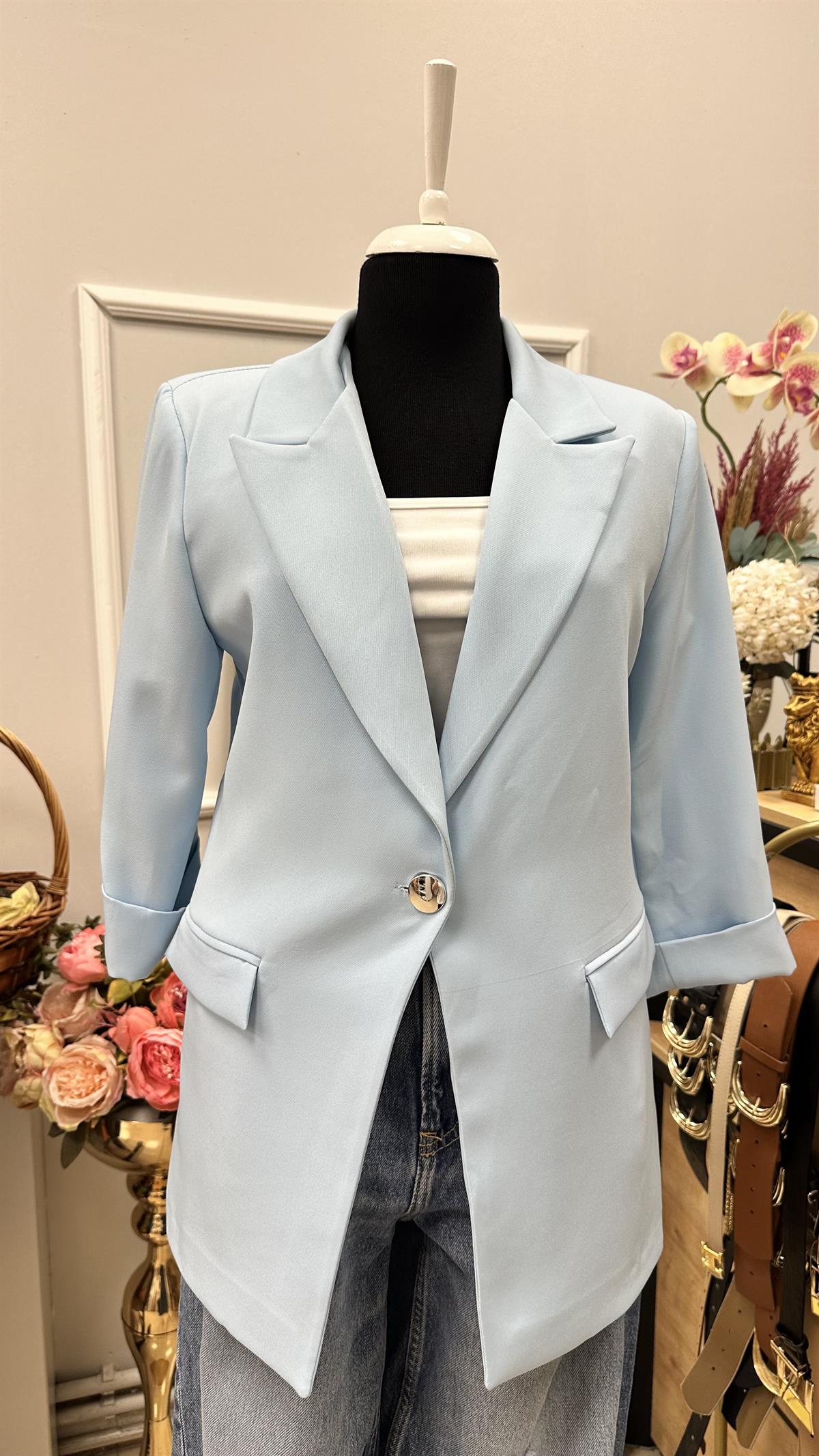 KOL DÜĞME DETAYLI BLAZER CEKET BUZ MAVİ