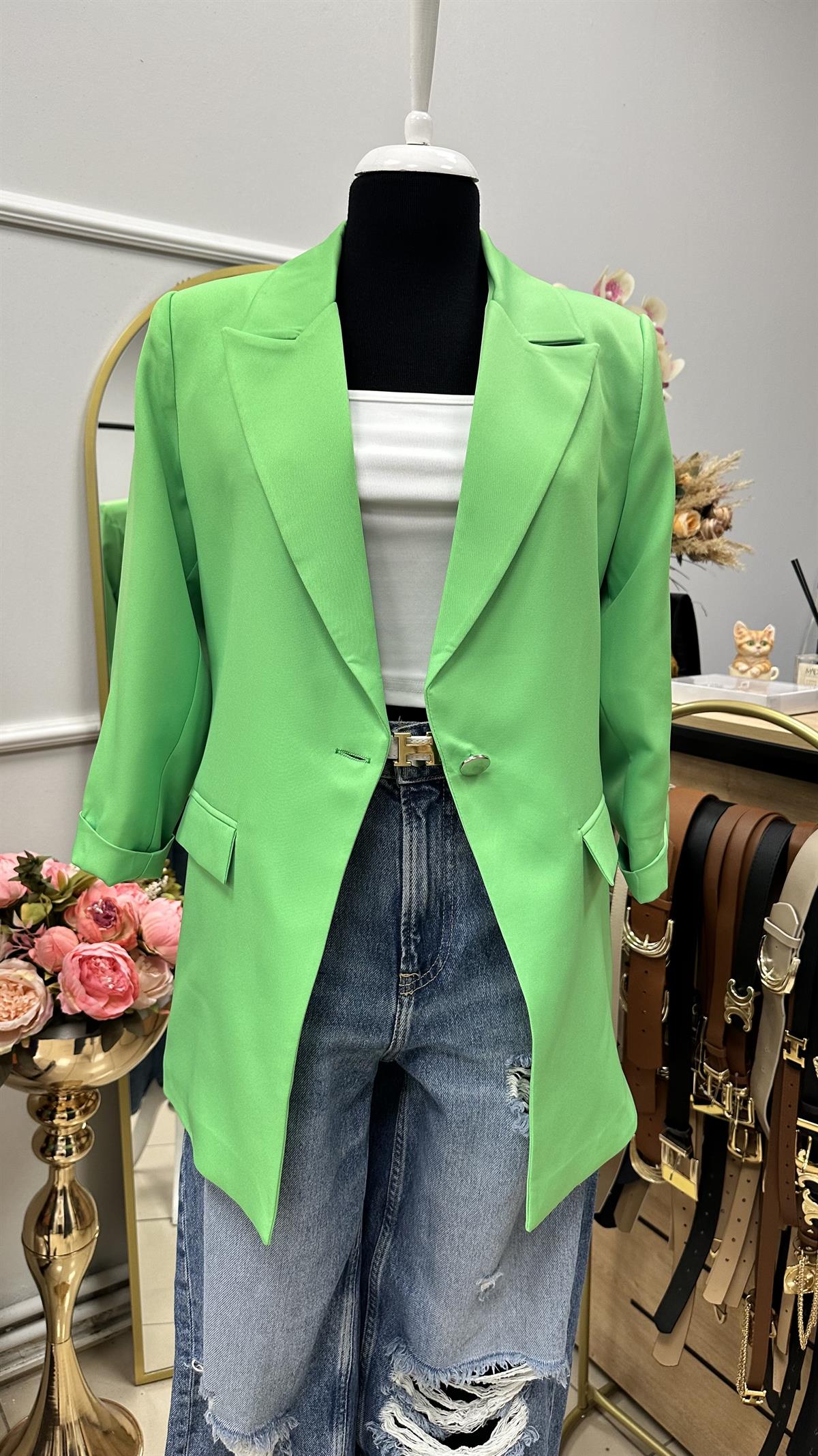 KOL DÜĞME DETAYLI BLAZER CEKET FISTIK YEŞİL