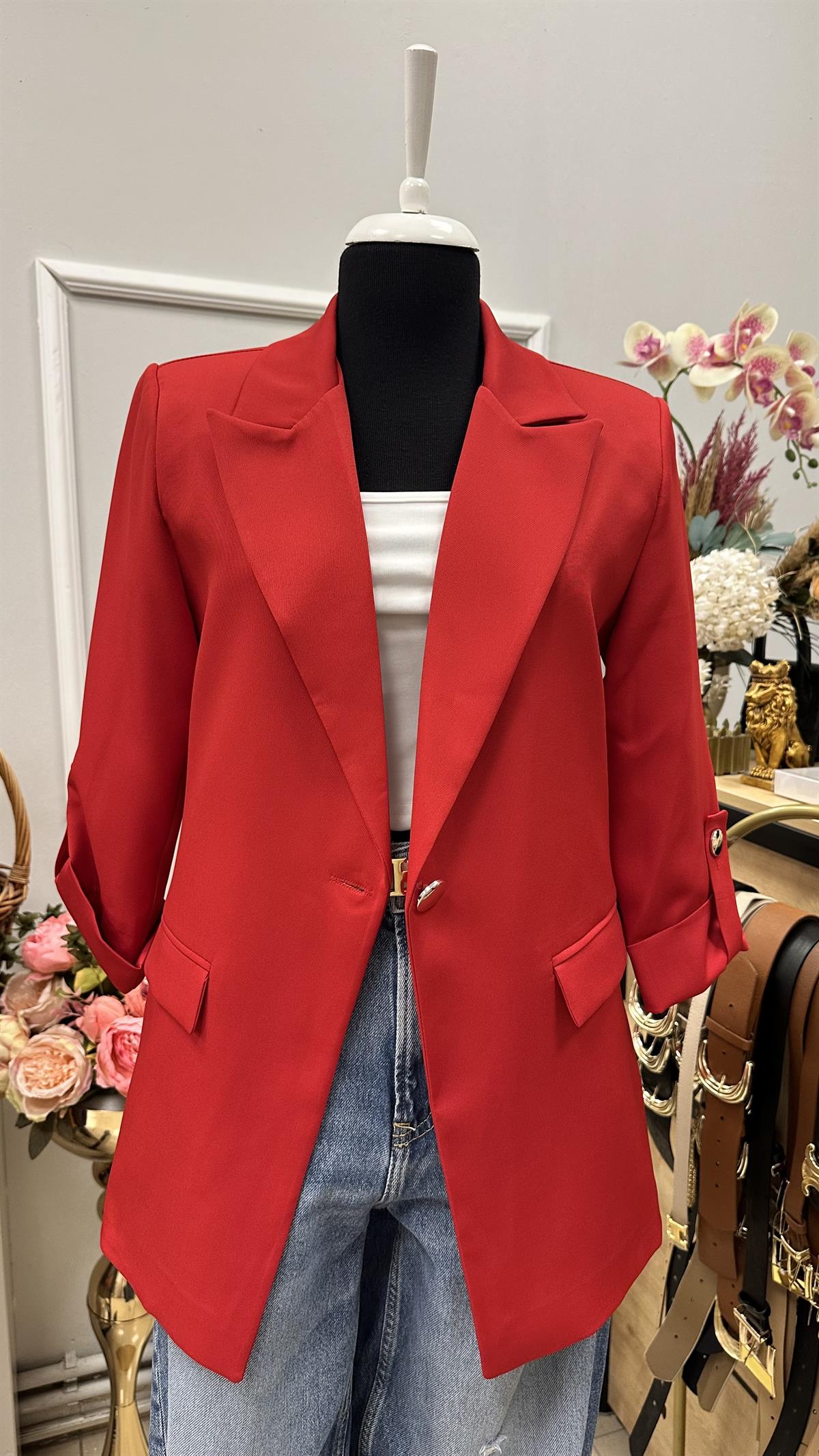 KOL DÜĞME DETAYLI BLAZER CEKET KIRMIZI