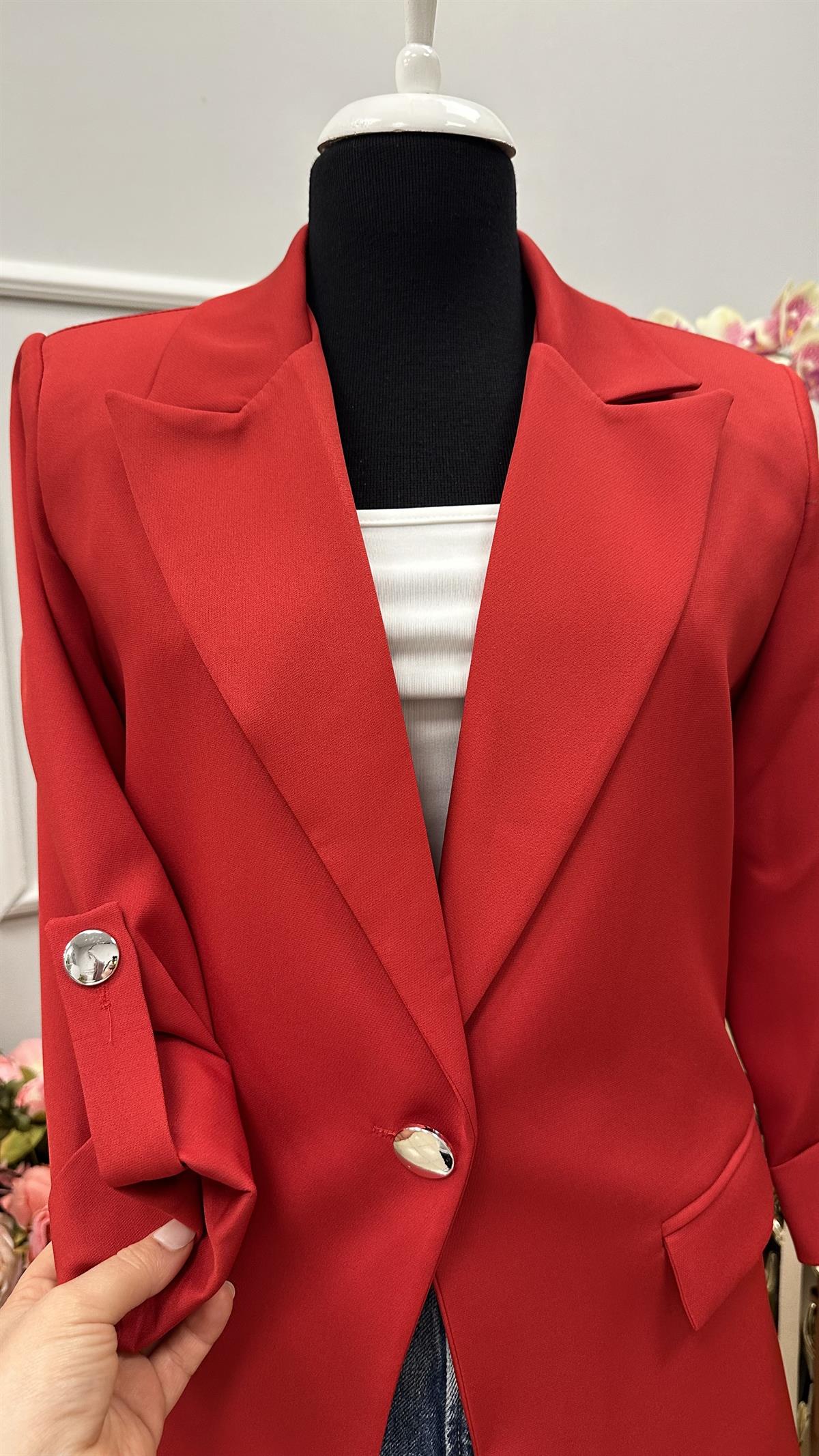 KOL DÜĞME DETAYLI BLAZER CEKET KIRMIZI