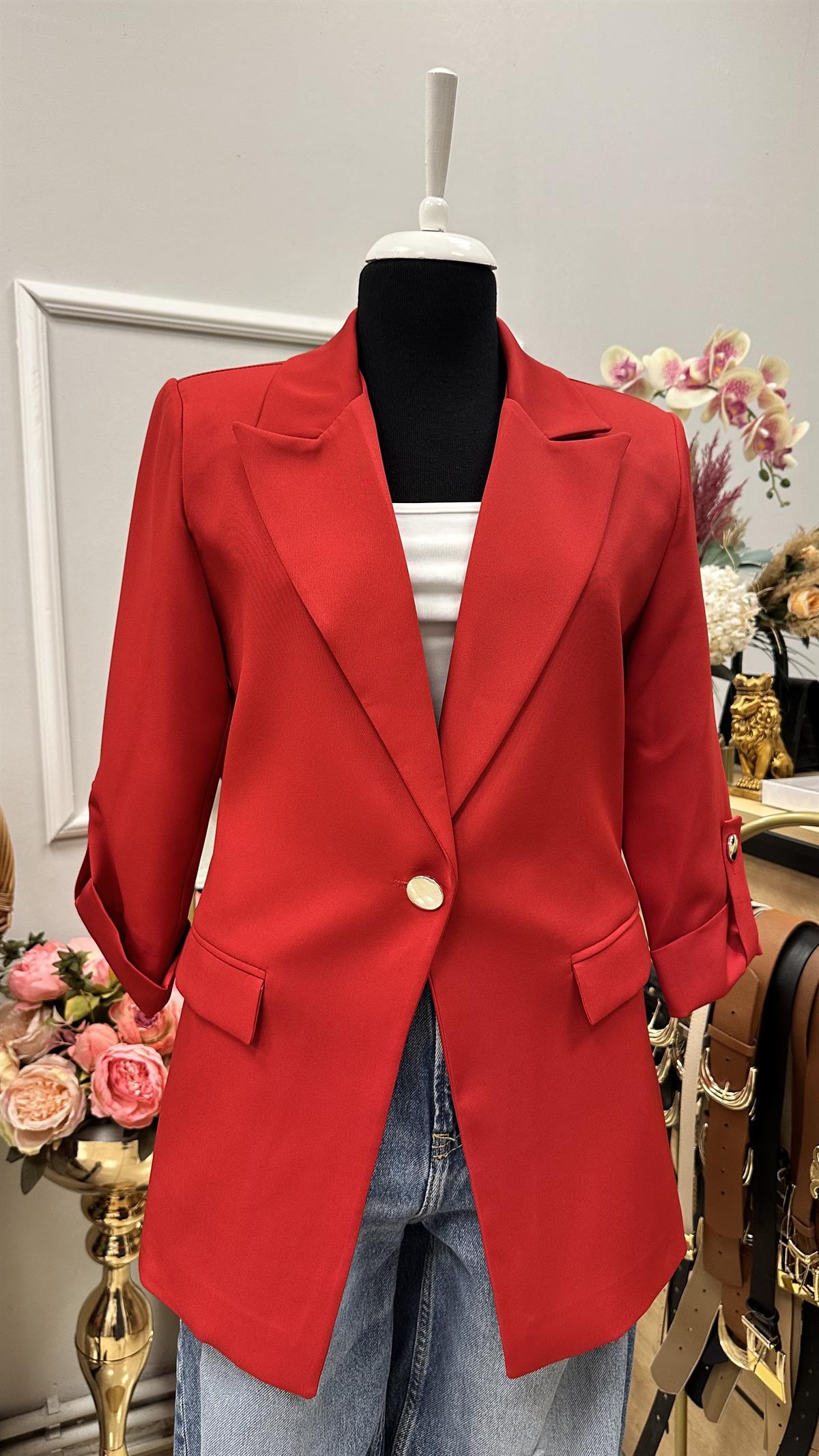 KOL DÜĞME DETAYLI BLAZER CEKET KIRMIZI