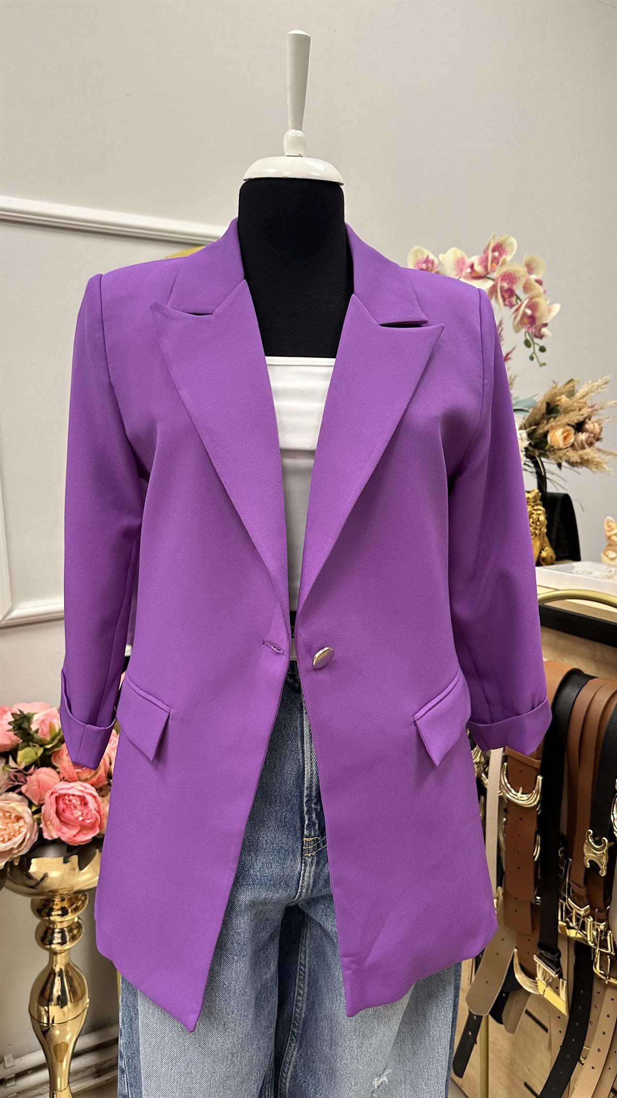 KOL DÜĞME DETAYLI BLAZER CEKET LİLA 