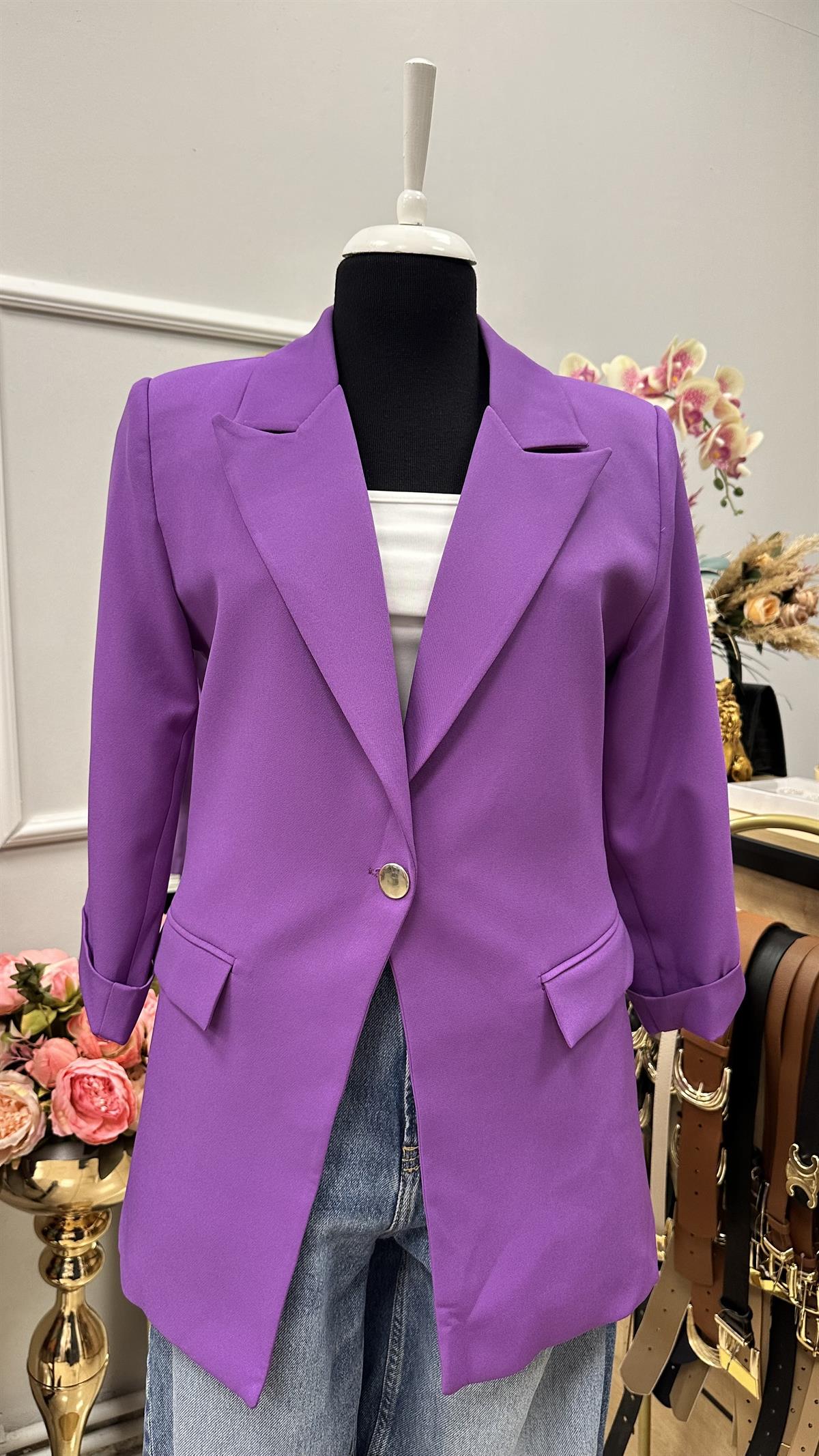 KOL DÜĞME DETAYLI BLAZER CEKET LİLA 
