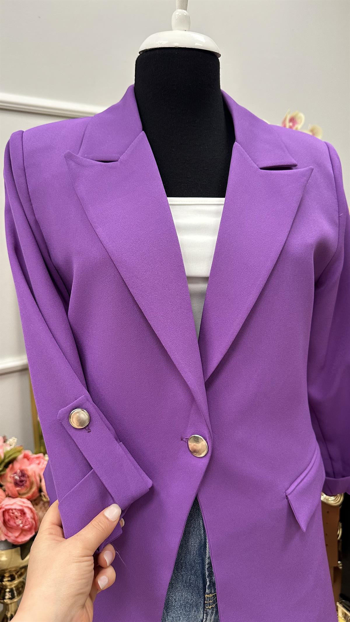 KOL DÜĞME DETAYLI BLAZER CEKET LİLA 