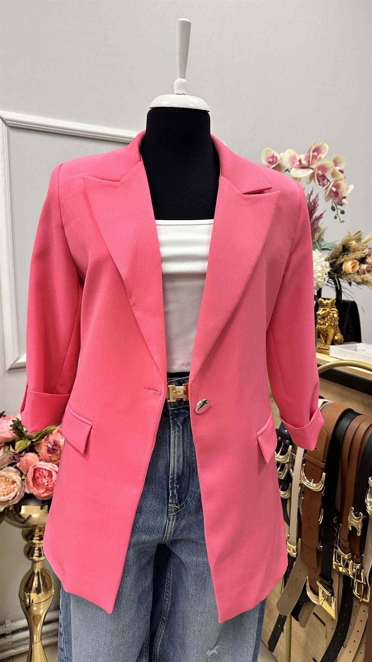 KOL DÜĞME DETAYLI BLAZER CEKET PEMBE