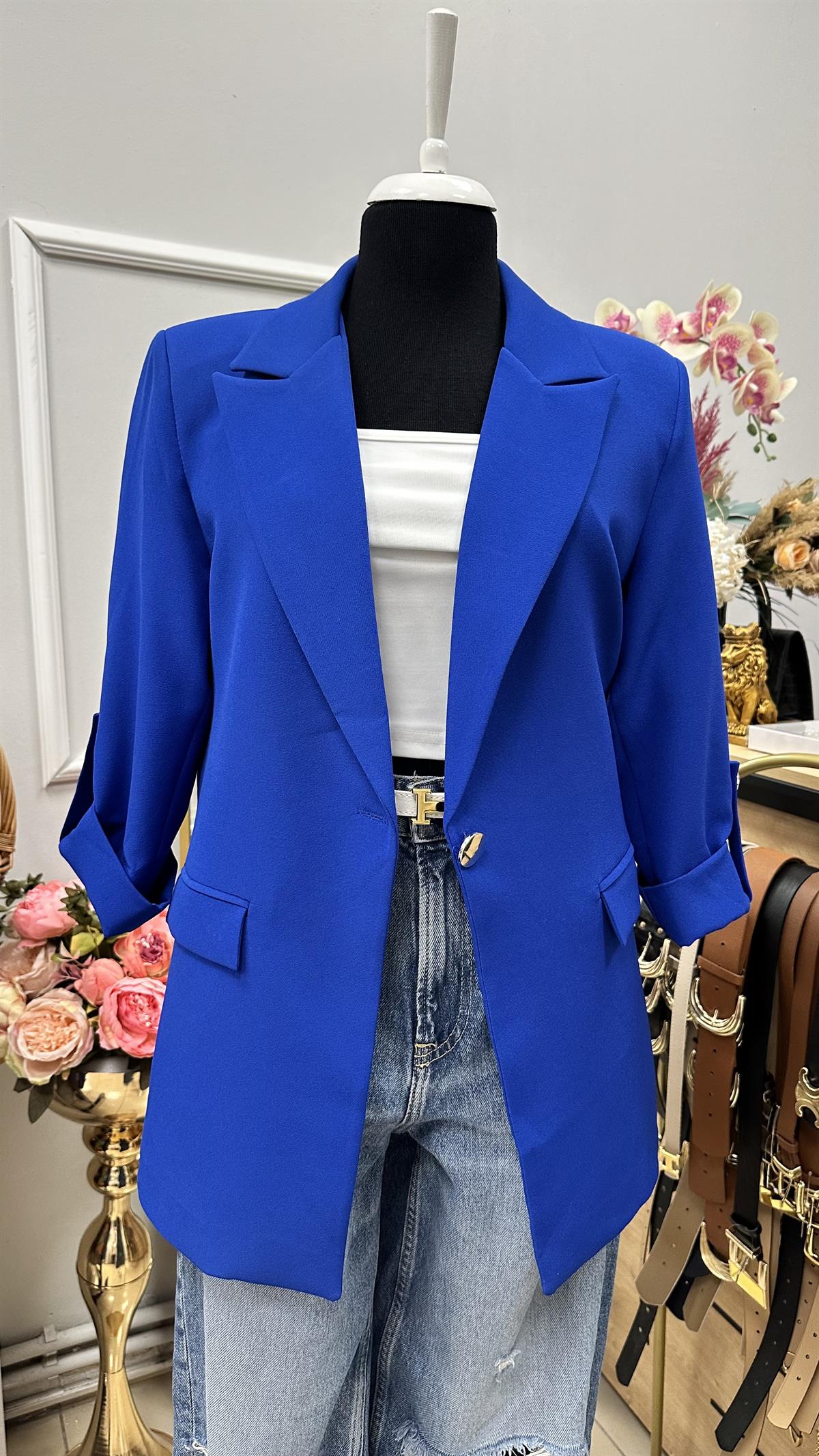 KOL DÜĞME DETAYLI BLAZER CEKET SAKS