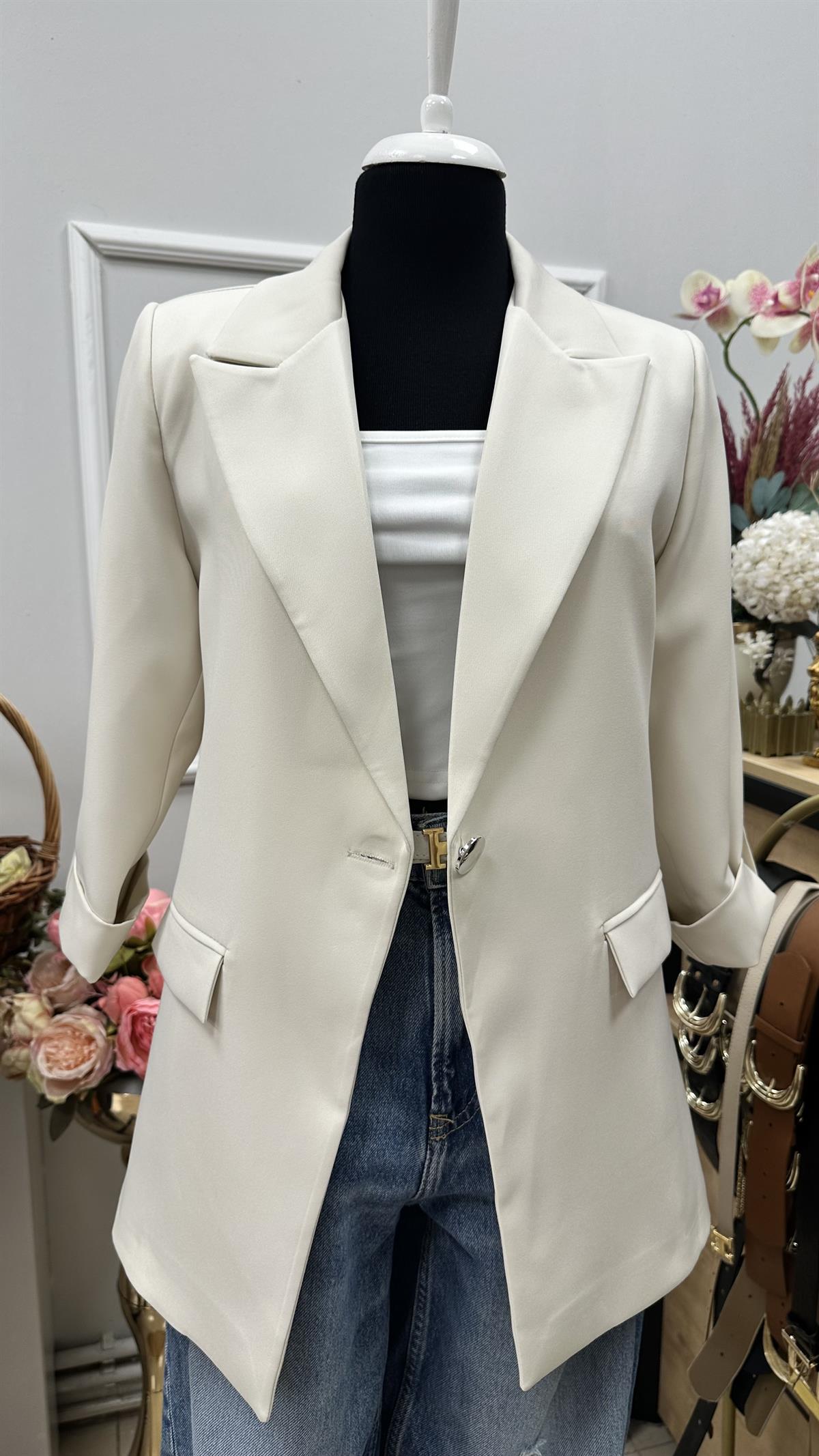 KOL DÜĞME DETAYLI BLAZER CEKET TAŞ