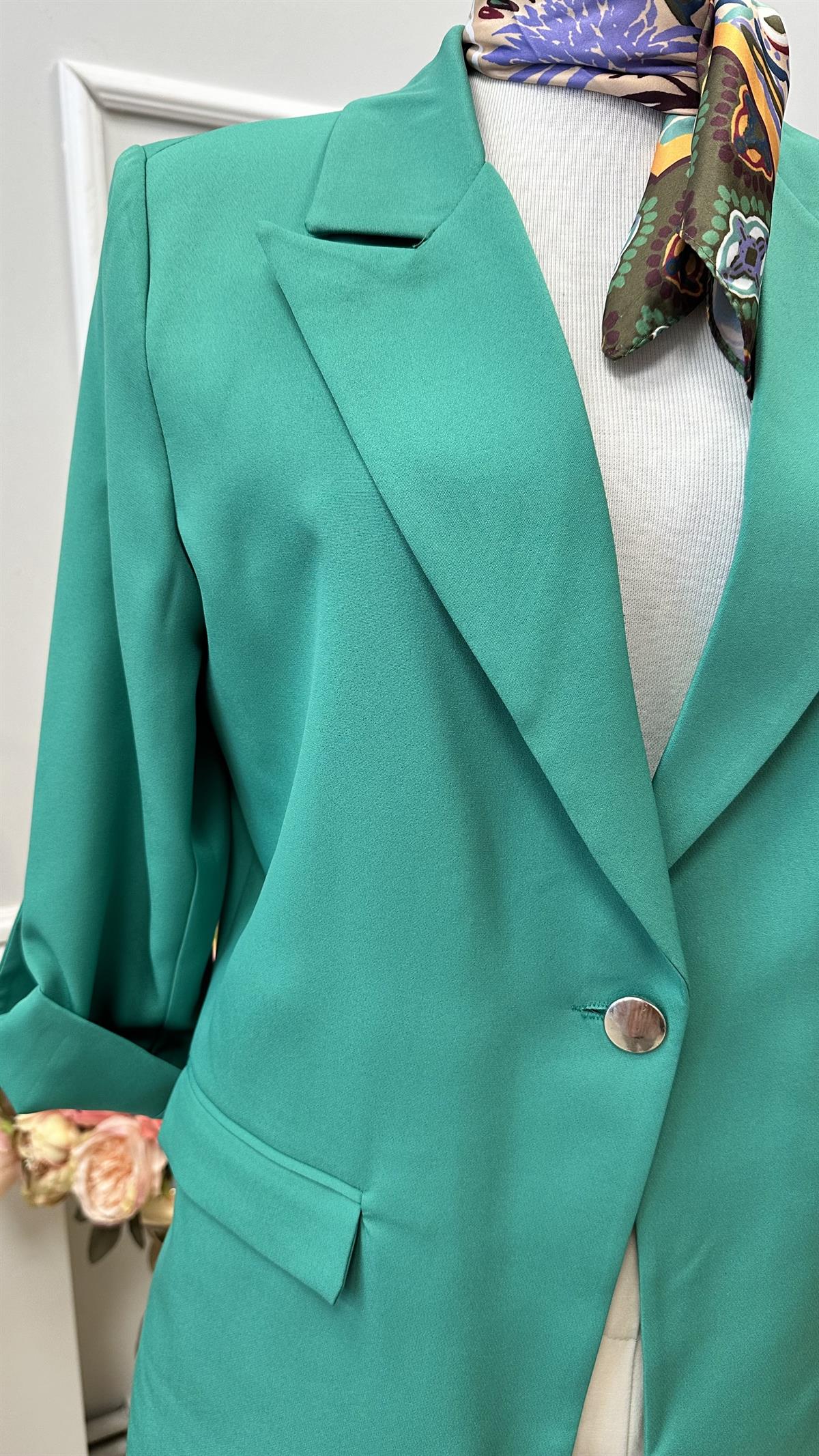 KOL DÜĞME DETAYLI BLAZER CEKET  TURKUAZ