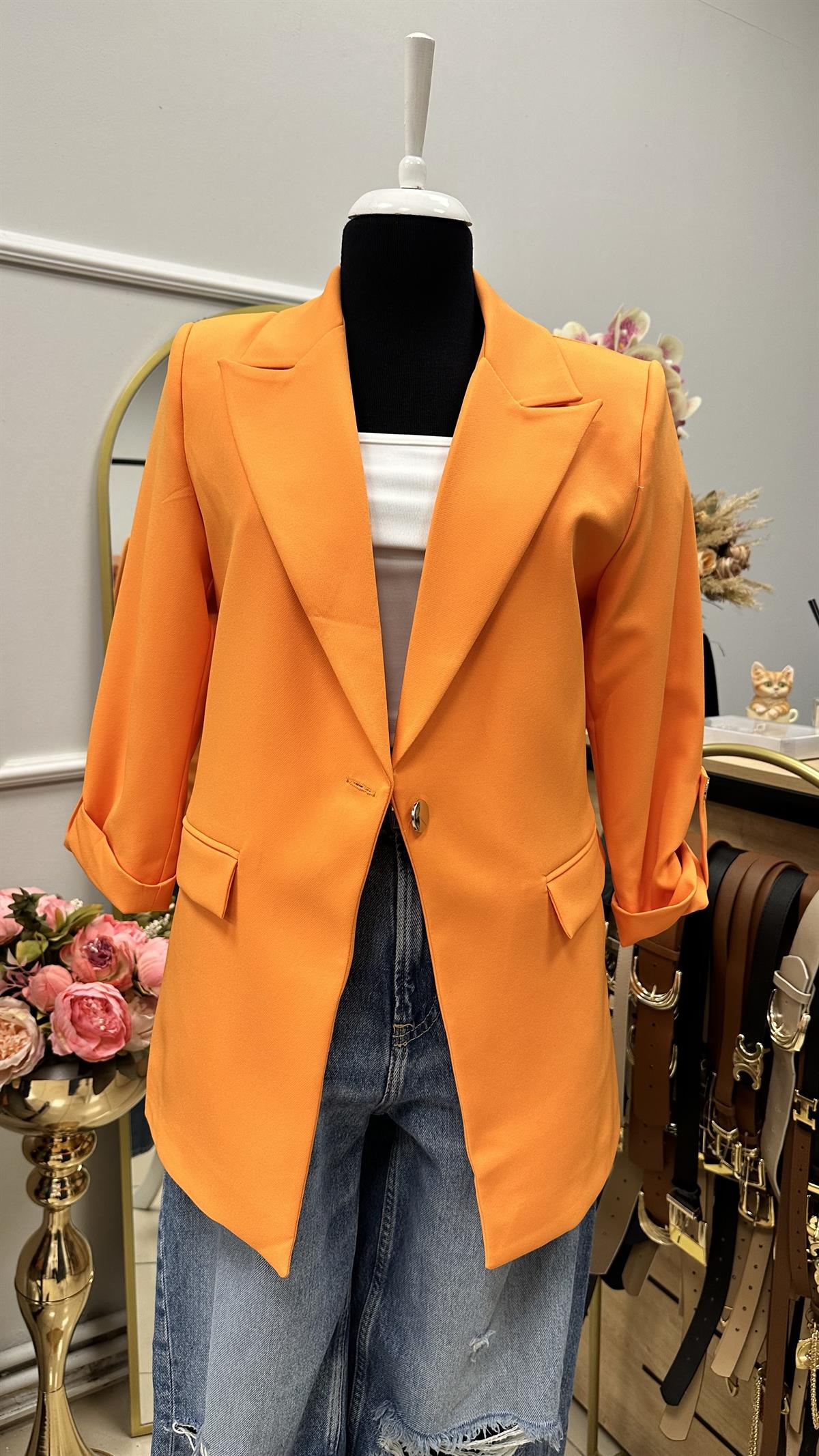 KOL DÜĞME DETAYLI BLAZER CEKET TURUNCU