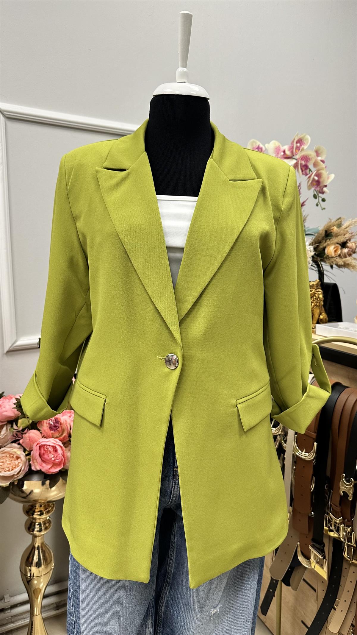 KOL DÜĞME DETAYLI BLAZER CEKET YAĞ YEŞİL