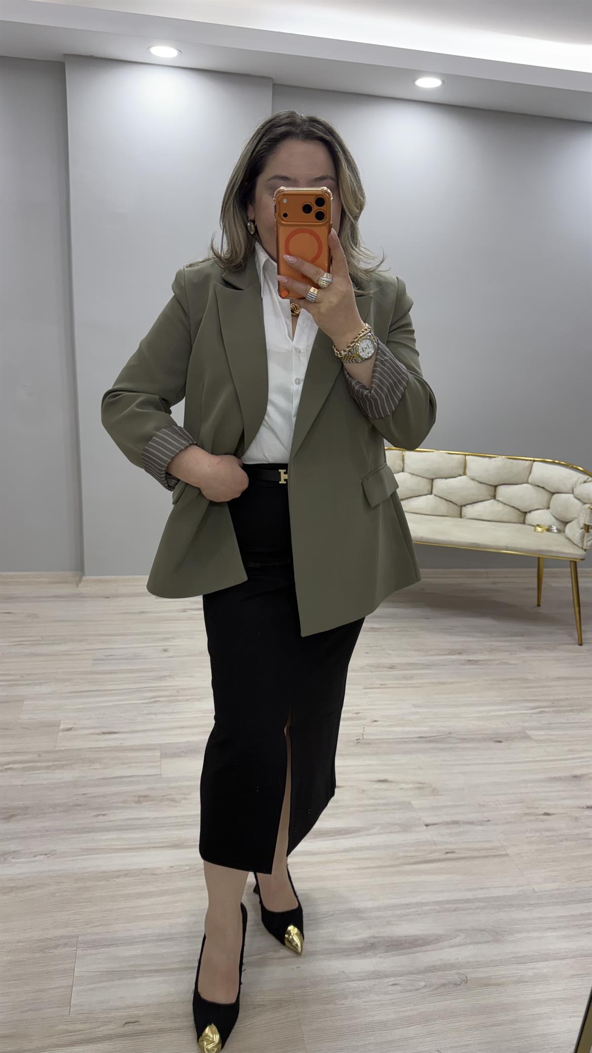 KOL KATLAMALI BLAZER CEKET HAKİ
