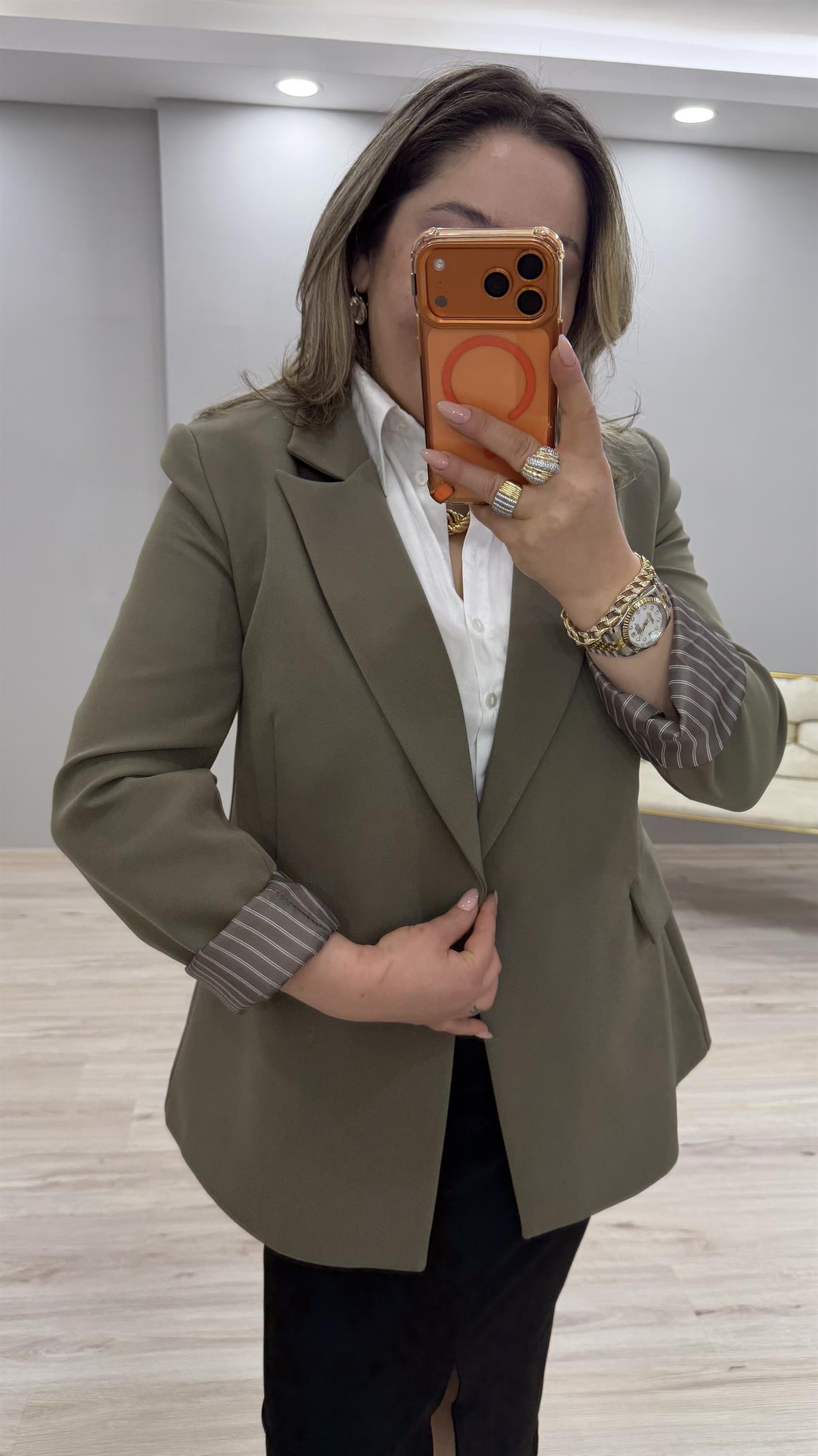 KOL KATLAMALI BLAZER CEKET HAKİ