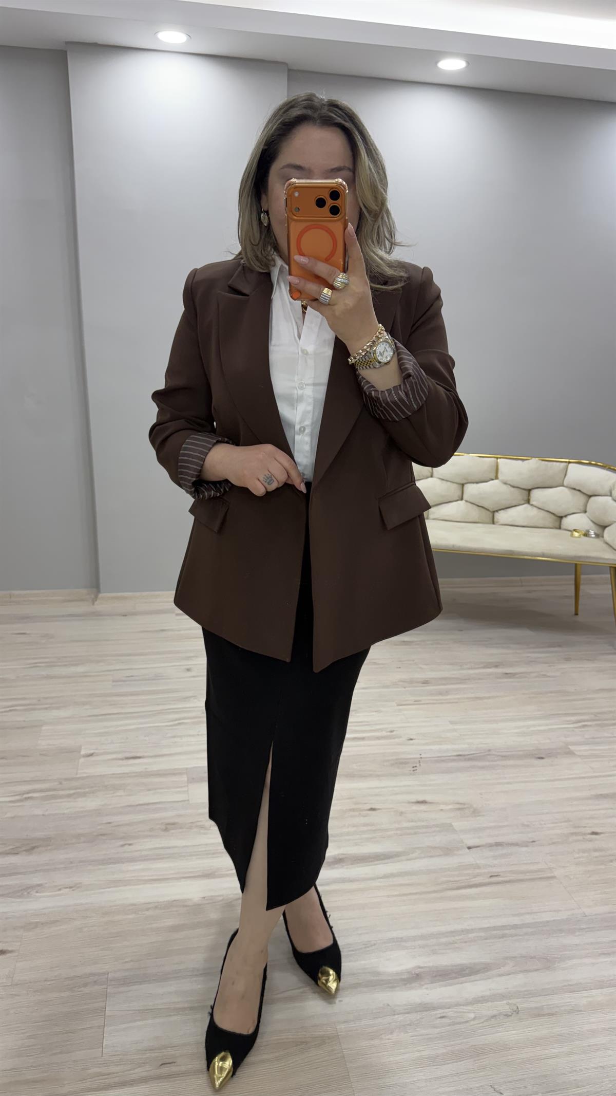 KOL KATLAMALI BLAZER CEKET KAHVE 