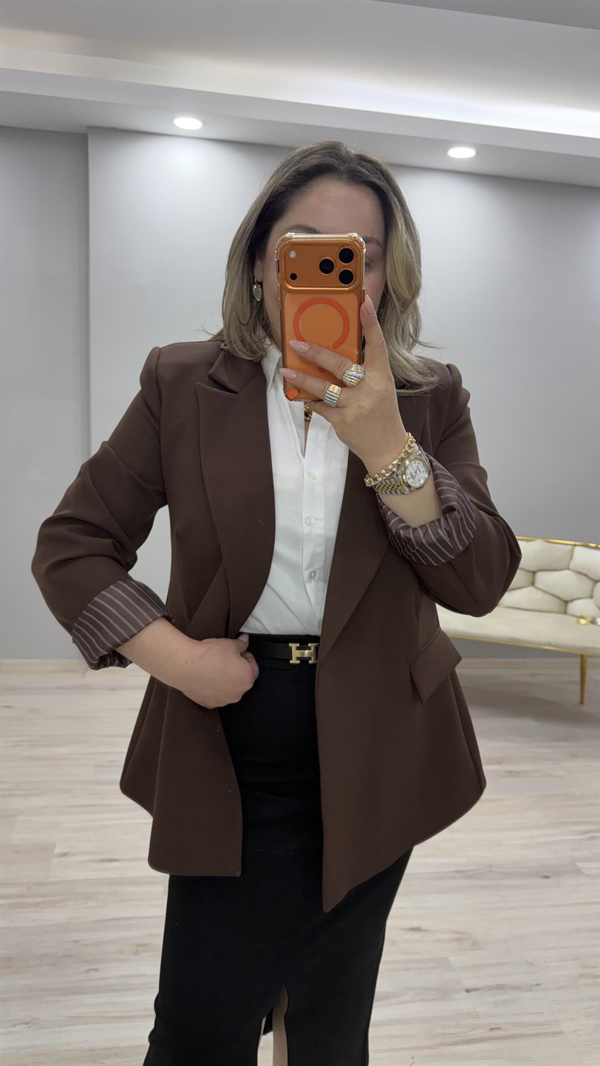 KOL KATLAMALI BLAZER CEKET KAHVE 