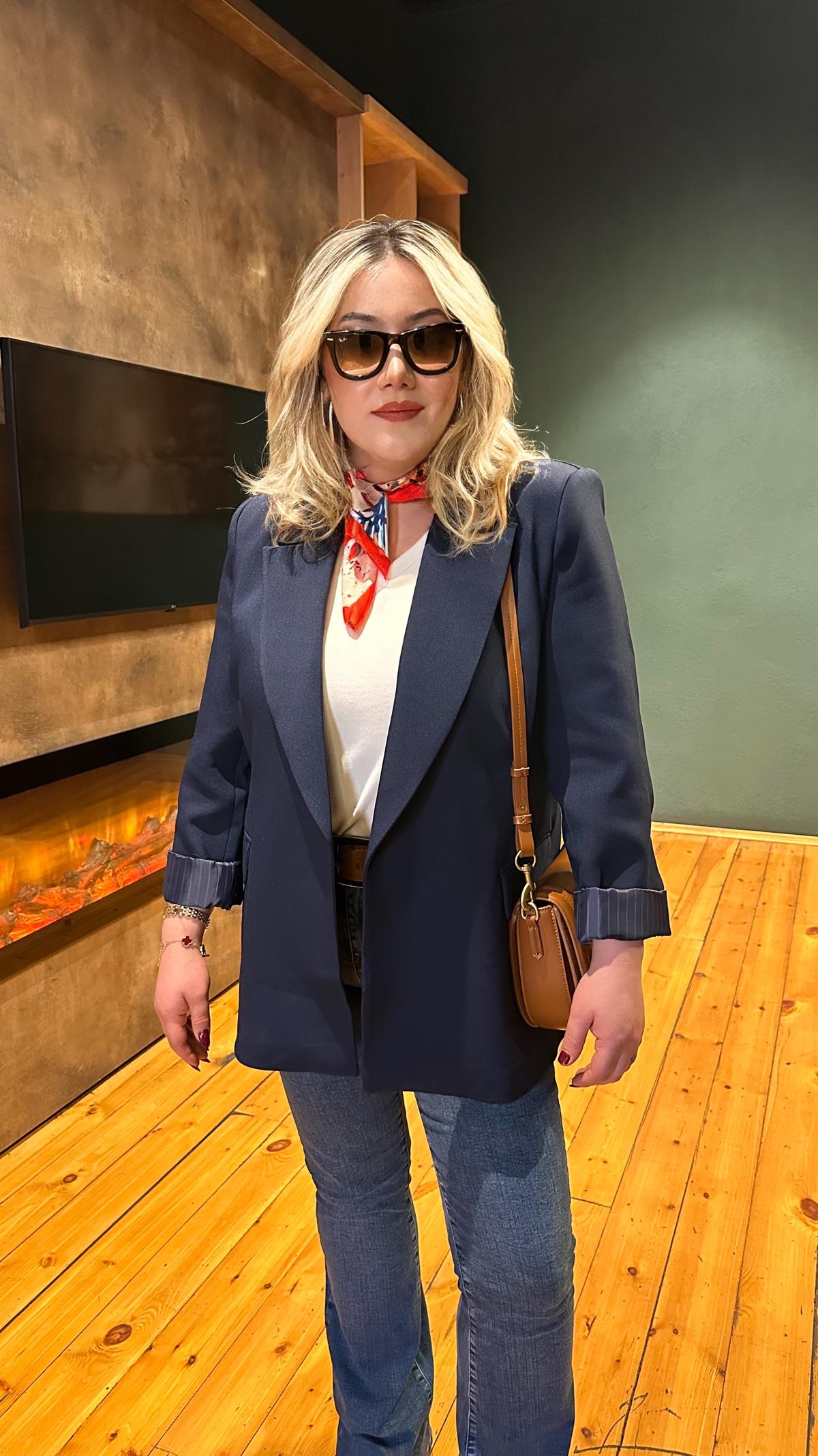 KOL KATLAMALI BLAZER CEKET LACİVERT