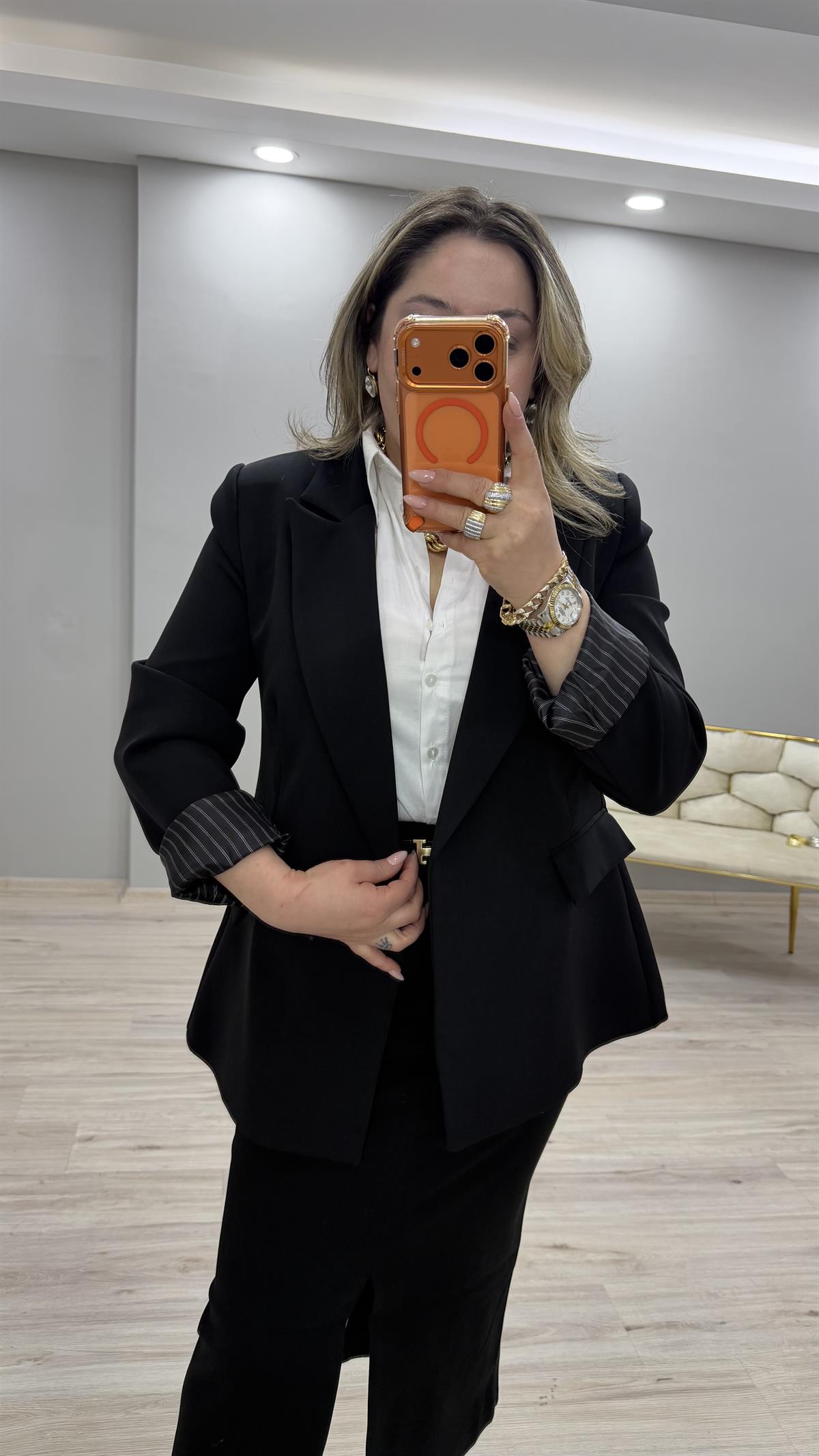 KOL KATLAMALI BLAZER CEKET SİYAH