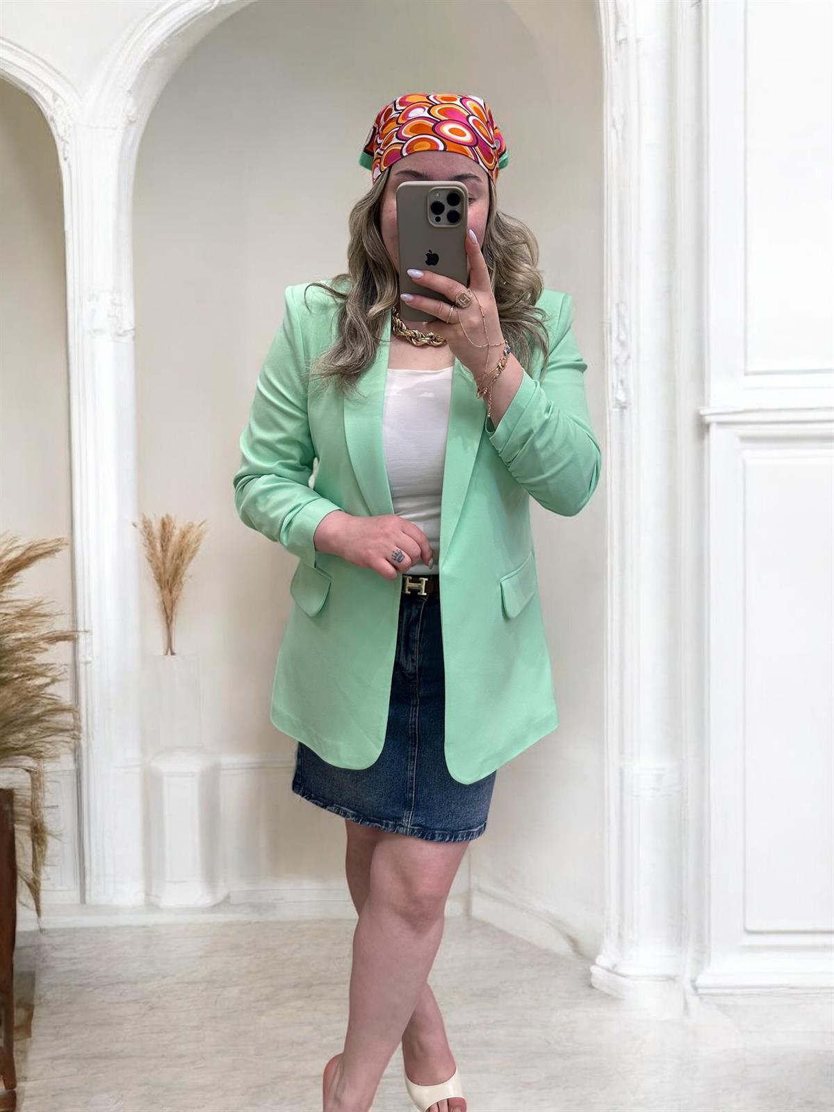 KOLLARI BÜZGÜLÜ BLAZER CEKET MİNT