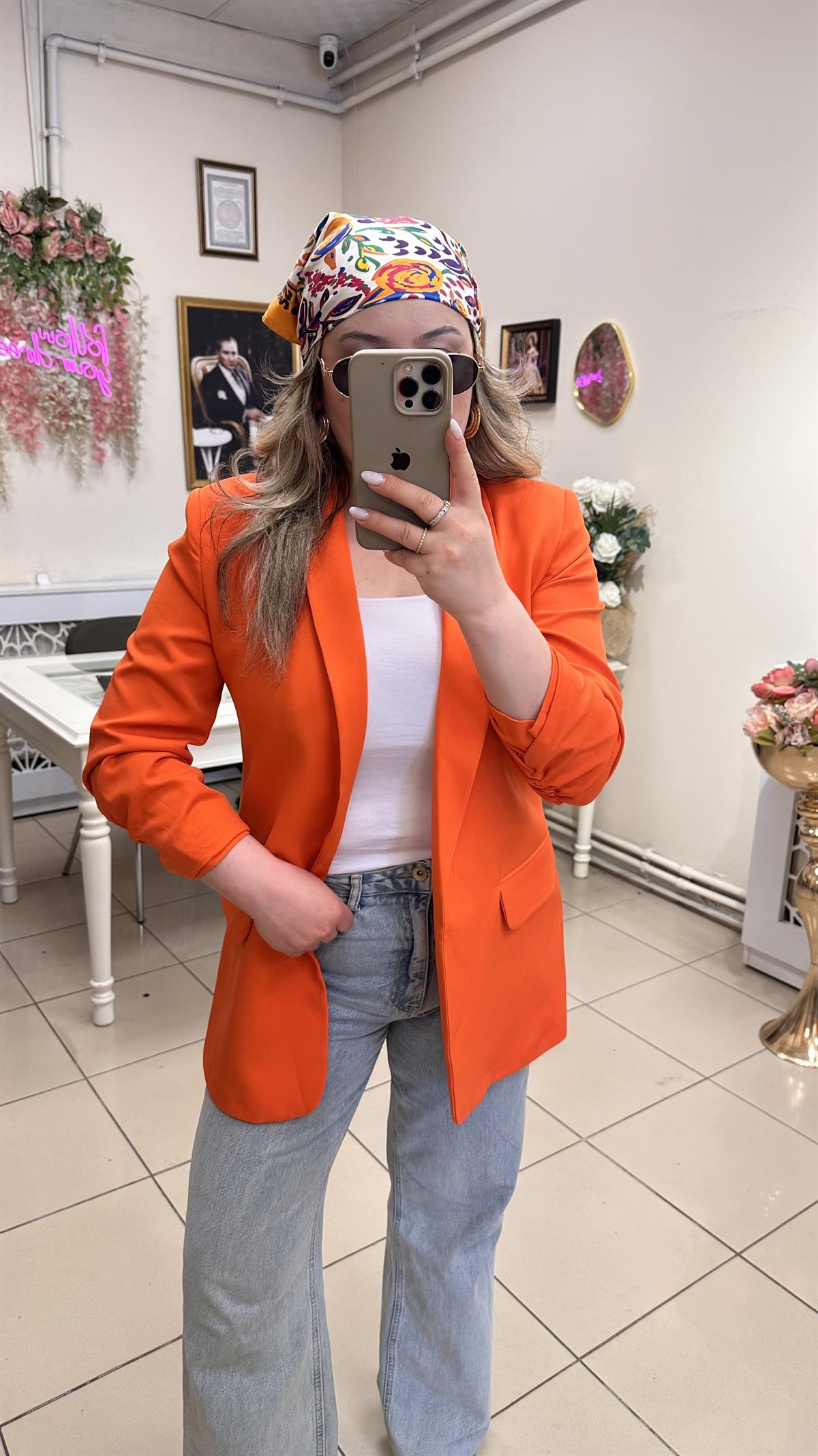 KOLLARI BÜZGÜLÜ BLAZER CEKET ORANGE