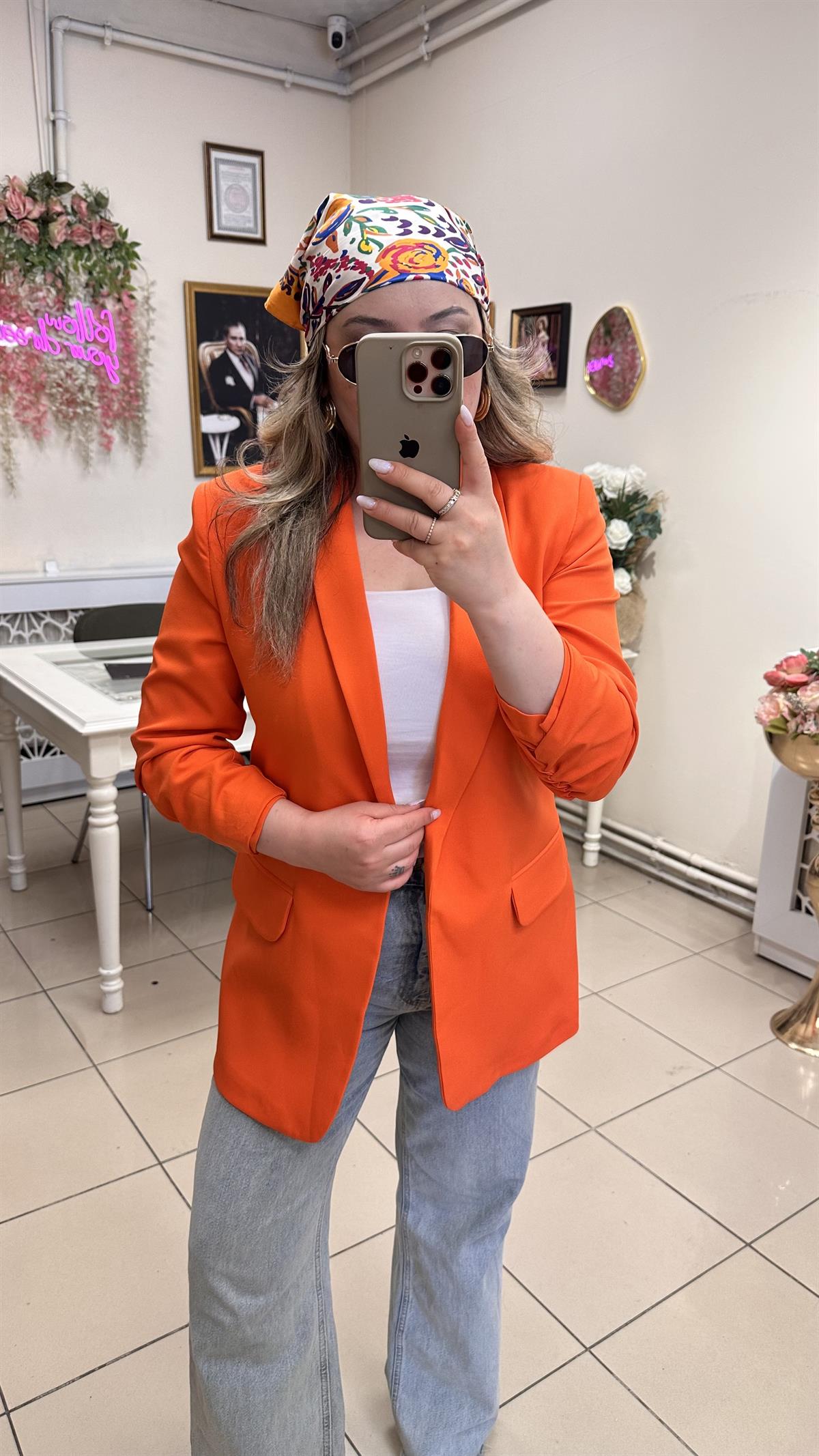 KOLLARI BÜZGÜLÜ BLAZER CEKET ORANGE