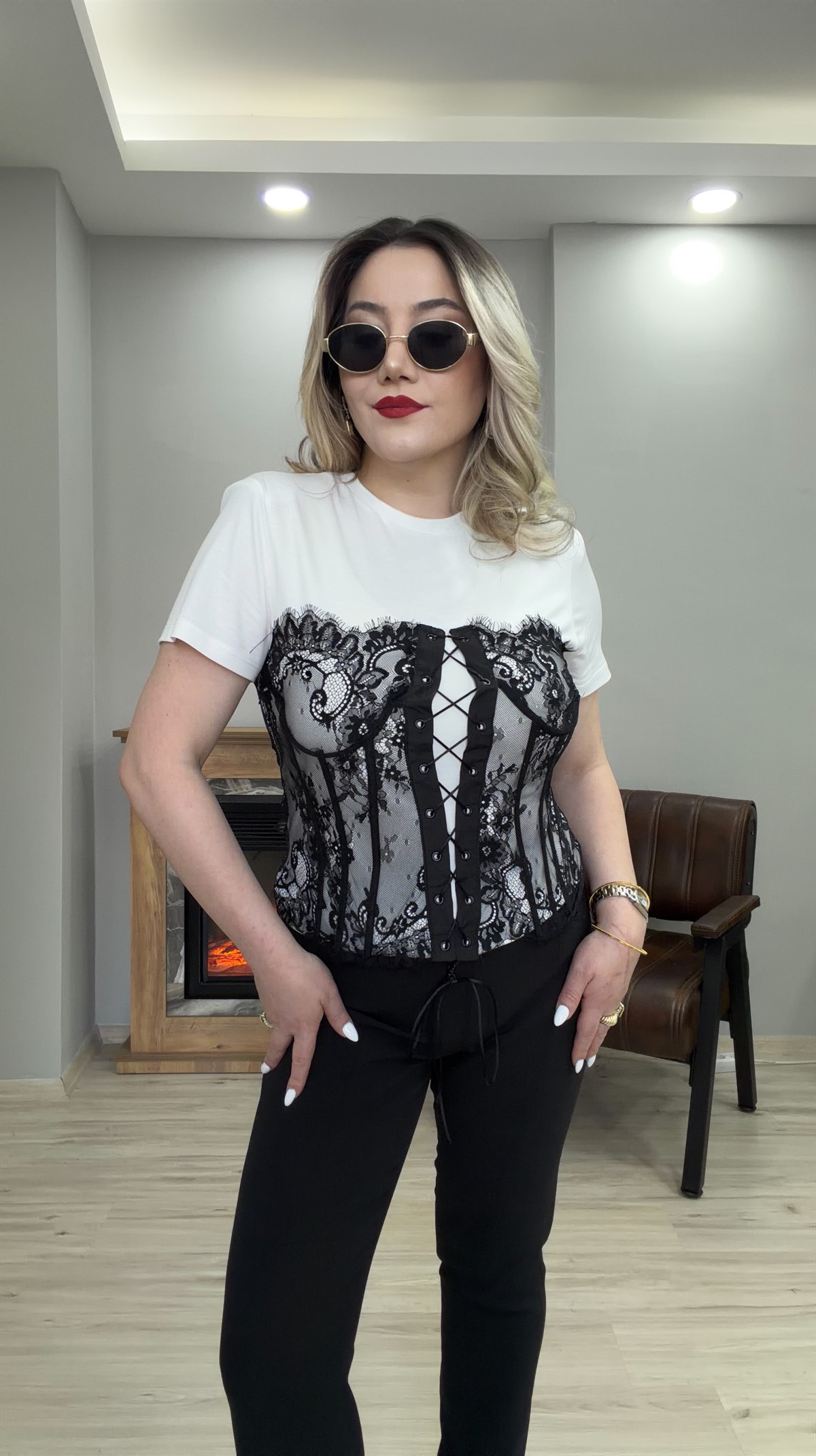 KORSAJ BÜSTİYER T-SHIRT EKRU 
