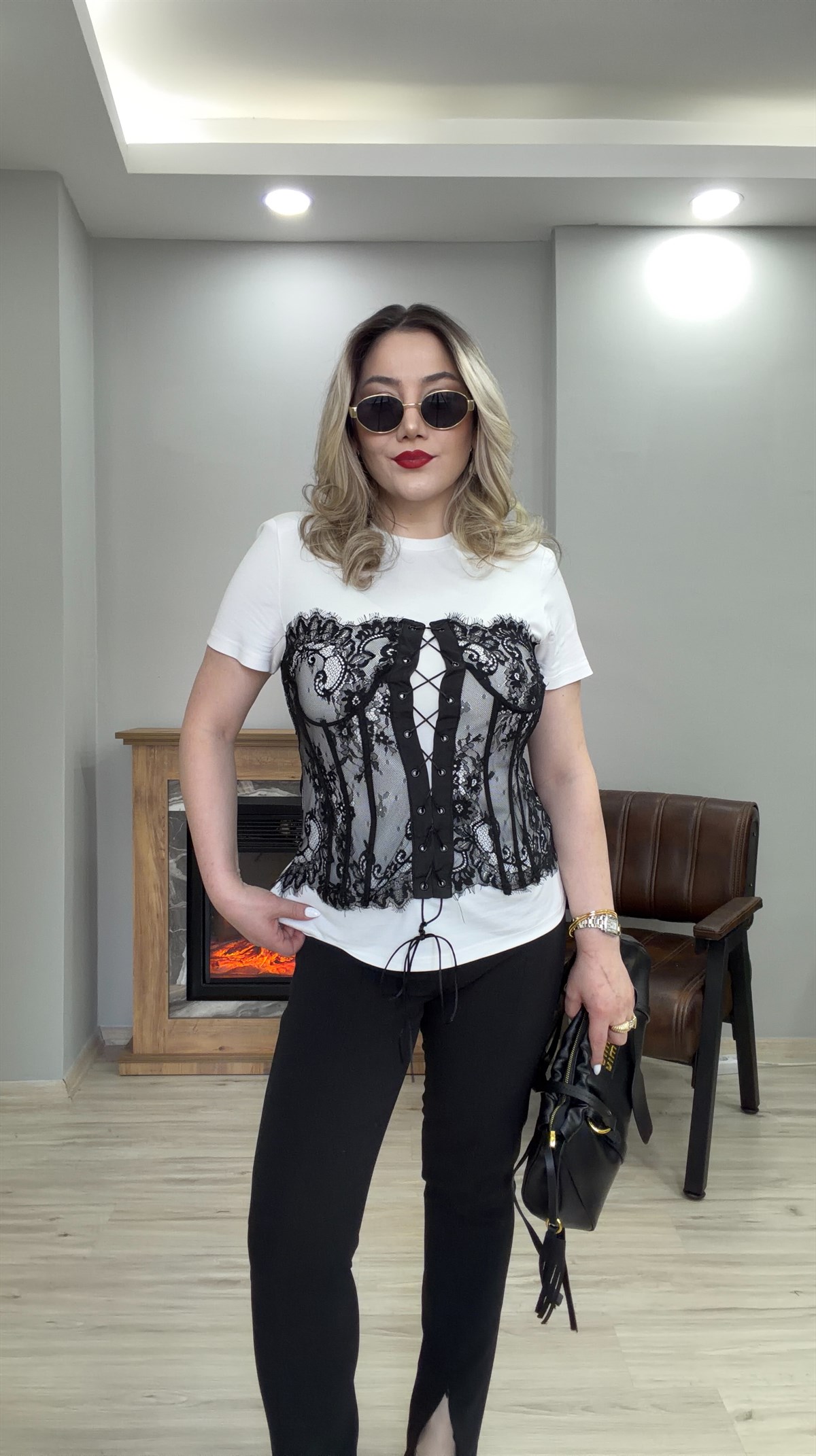 KORSAJ BÜSTİYER T-SHIRT EKRU 