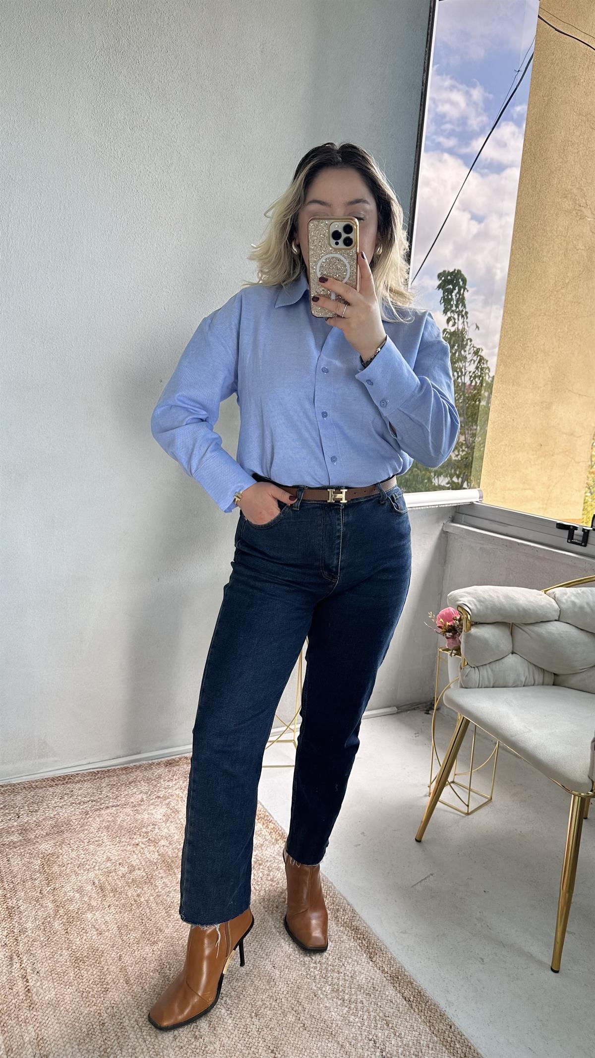 Lacivert Boy Fit Kesik Paça Jean