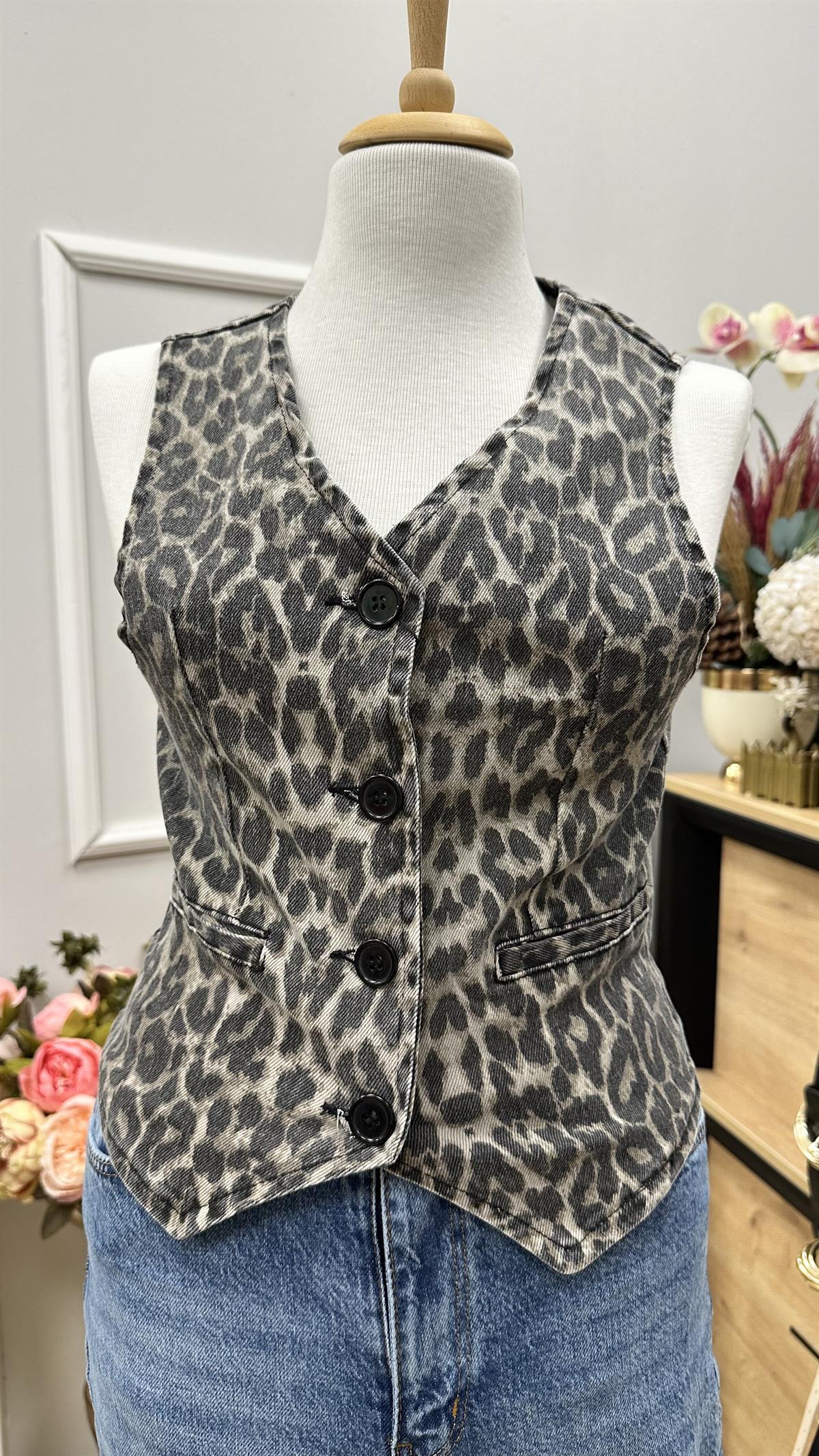 LEOPAR DESEN JEAN CEPKEN YELEK
