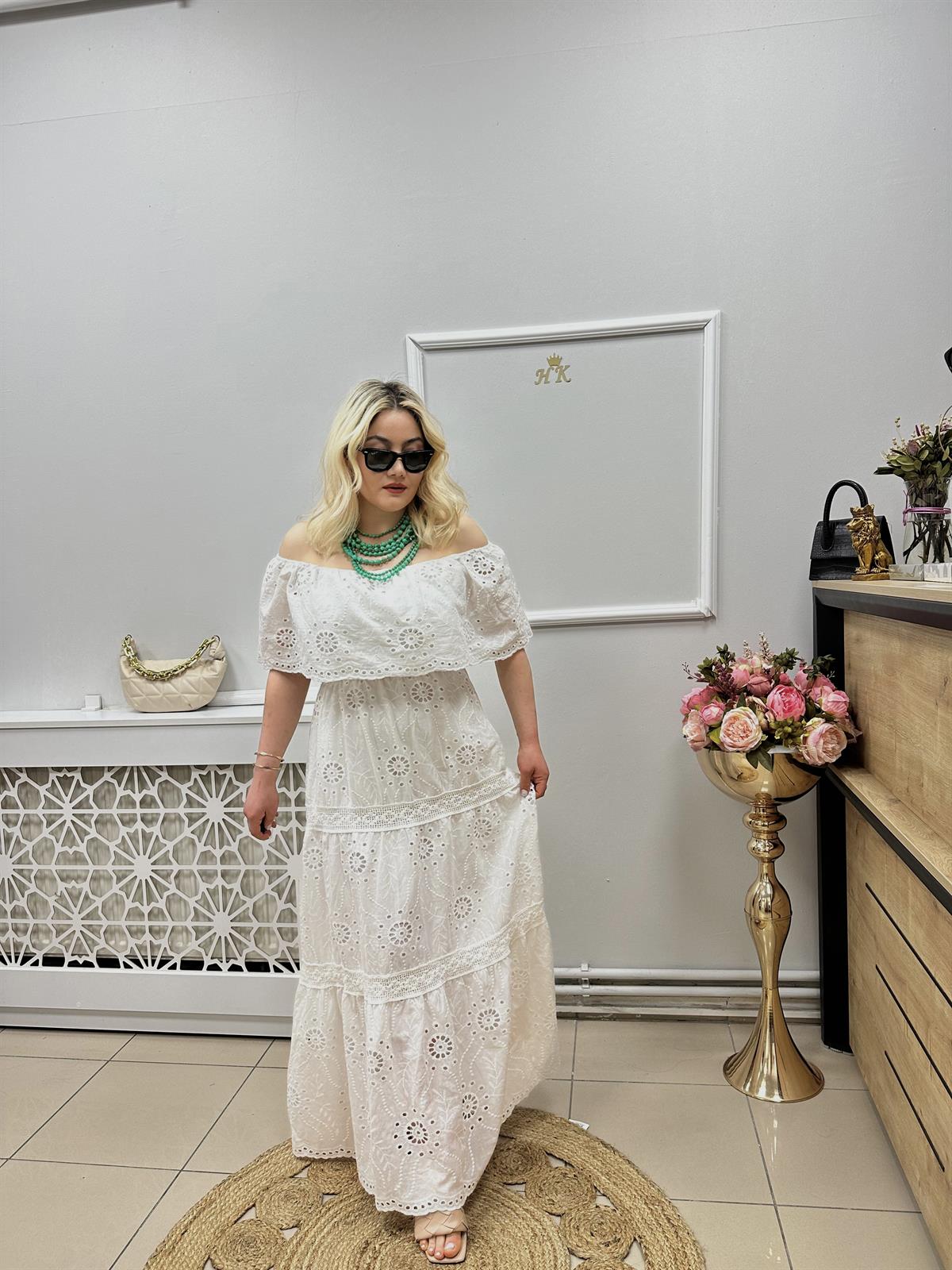 Madonna Yaka Güpür Uzun Elbise