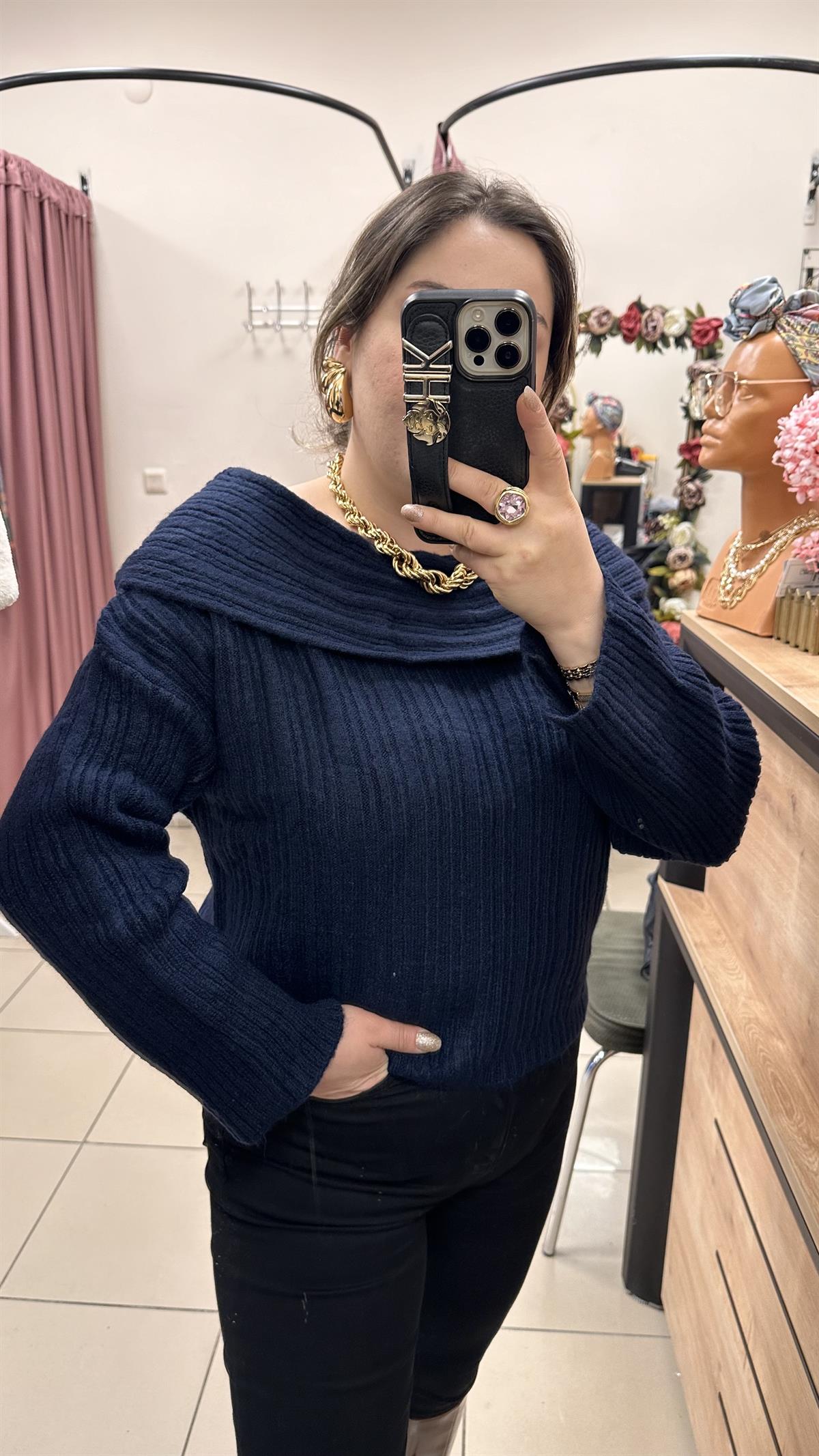 MADONNA YAKA TRİKO KAZAK LACİVERT