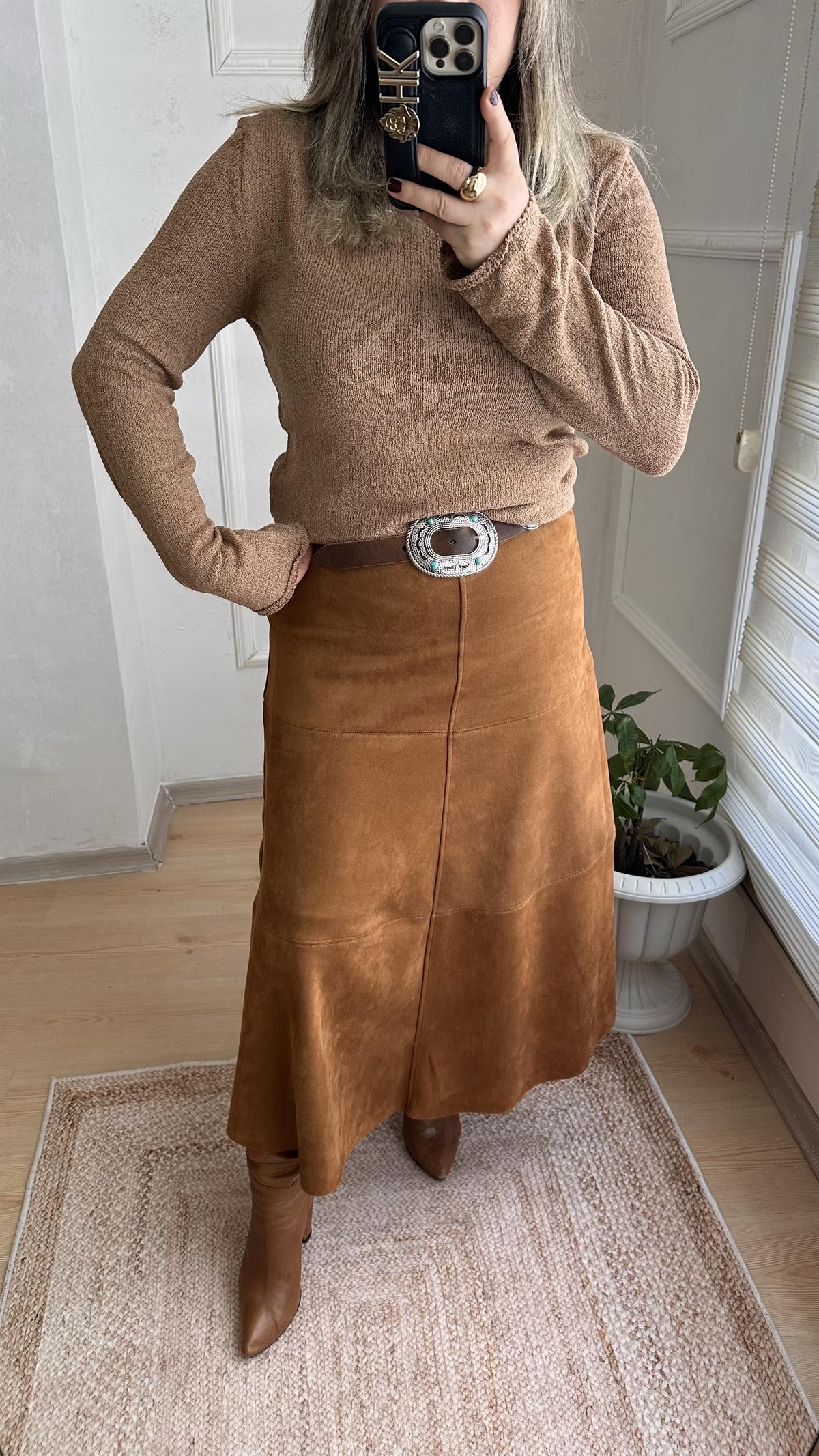MİDİ BOY SÜET ETEK TABA